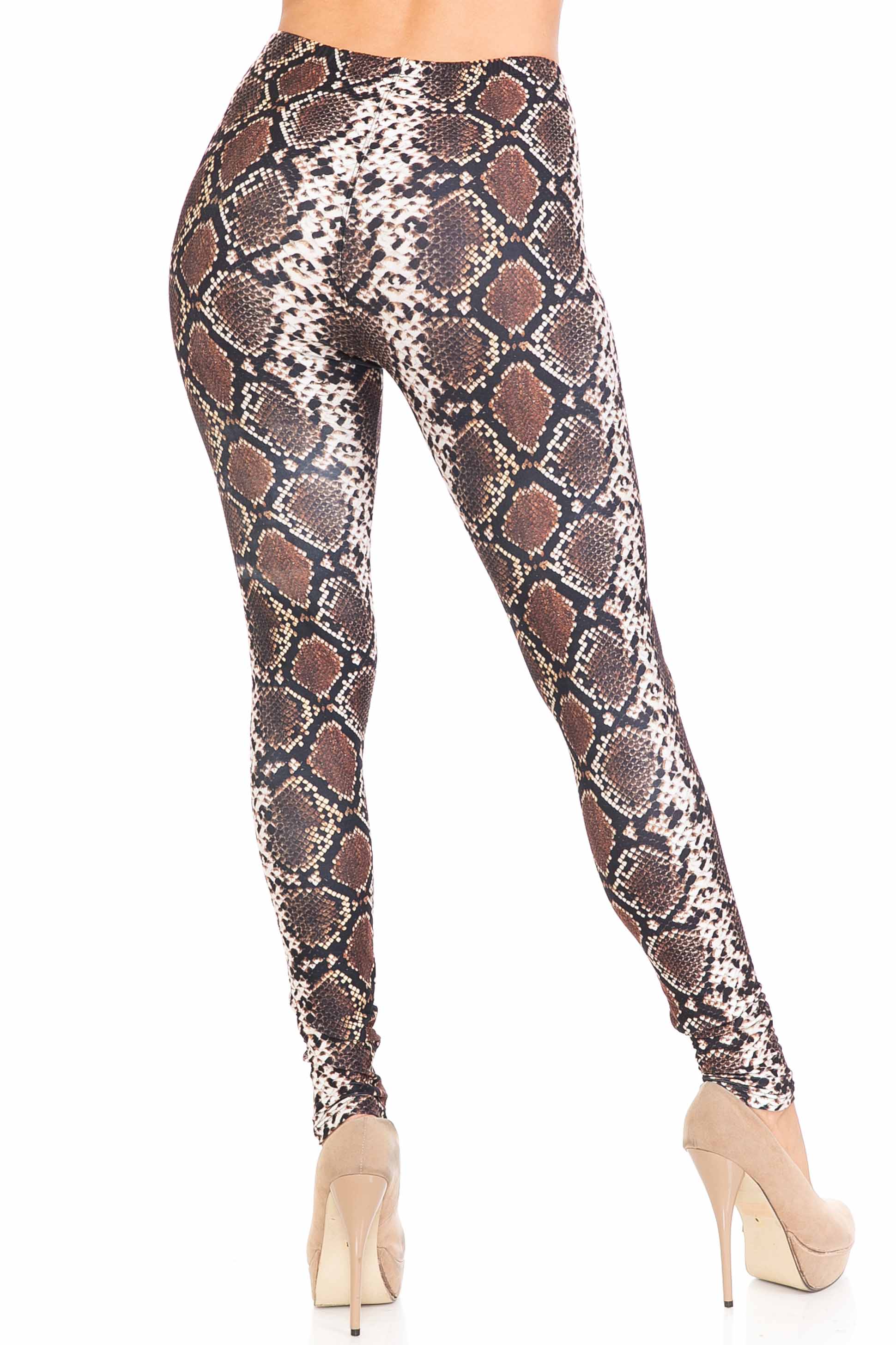 Creamy Soft Brown Boa Snake Extra Plus Size Leggings - 3X-5X - USA Fashion (XPlus One Size,Brown)