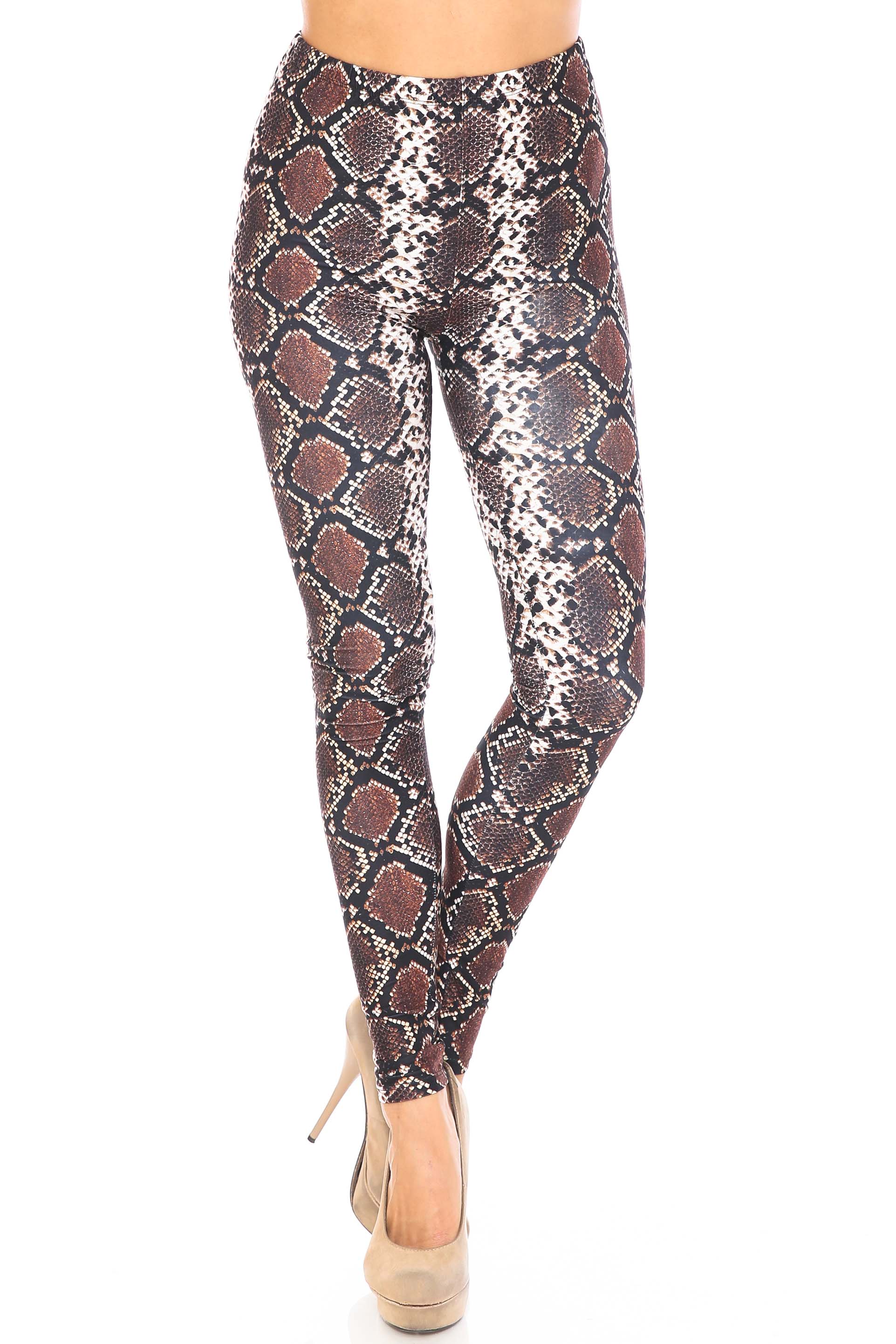 Creamy Soft Brown Boa Snake Extra Plus Size Leggings - 3X-5X - USA Fashion (XPlus One Size,Brown)