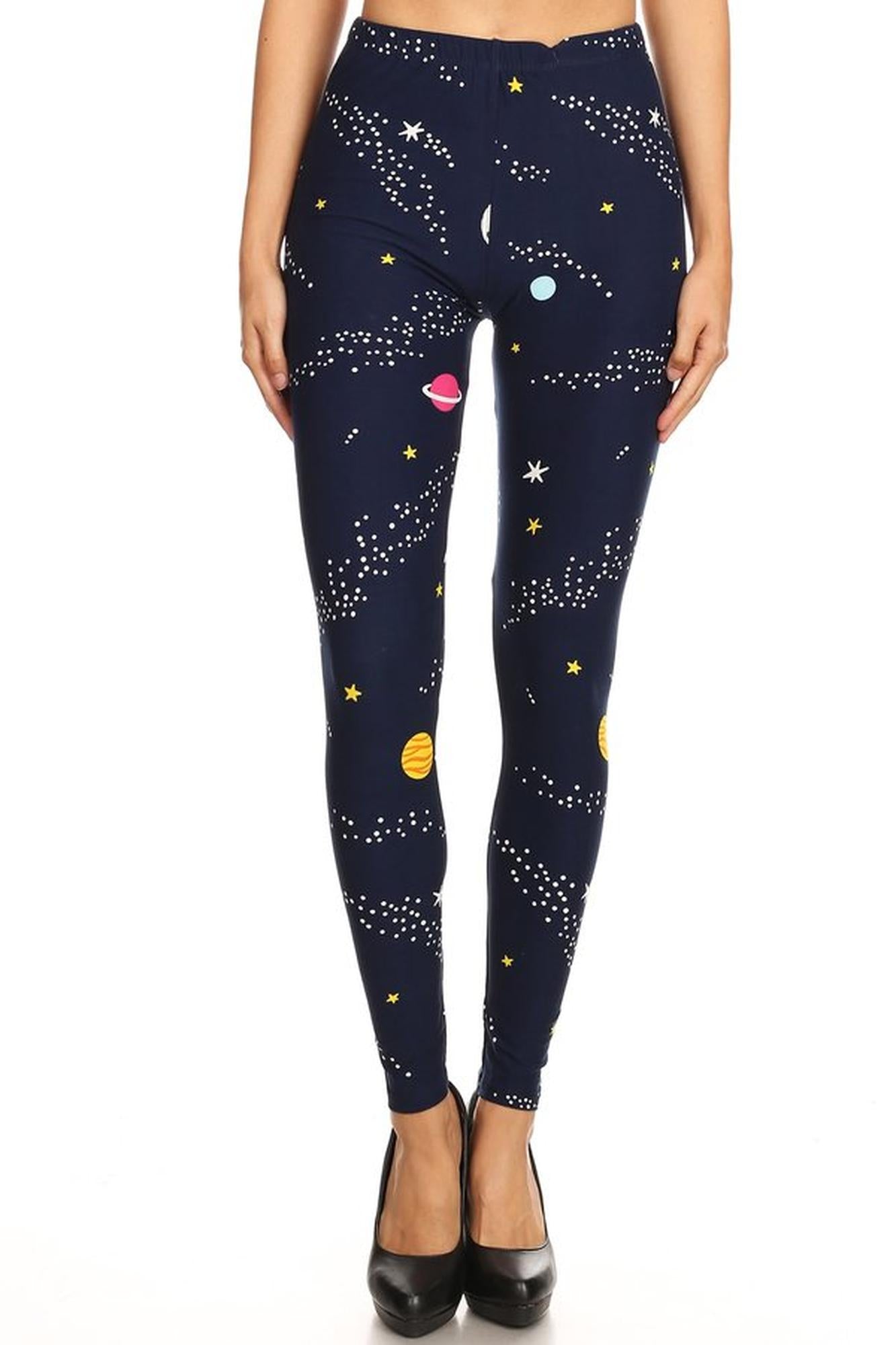 Buttery Soft Outer Space Plus Size Leggings - 3X-5X (One Size Plus,Navy)