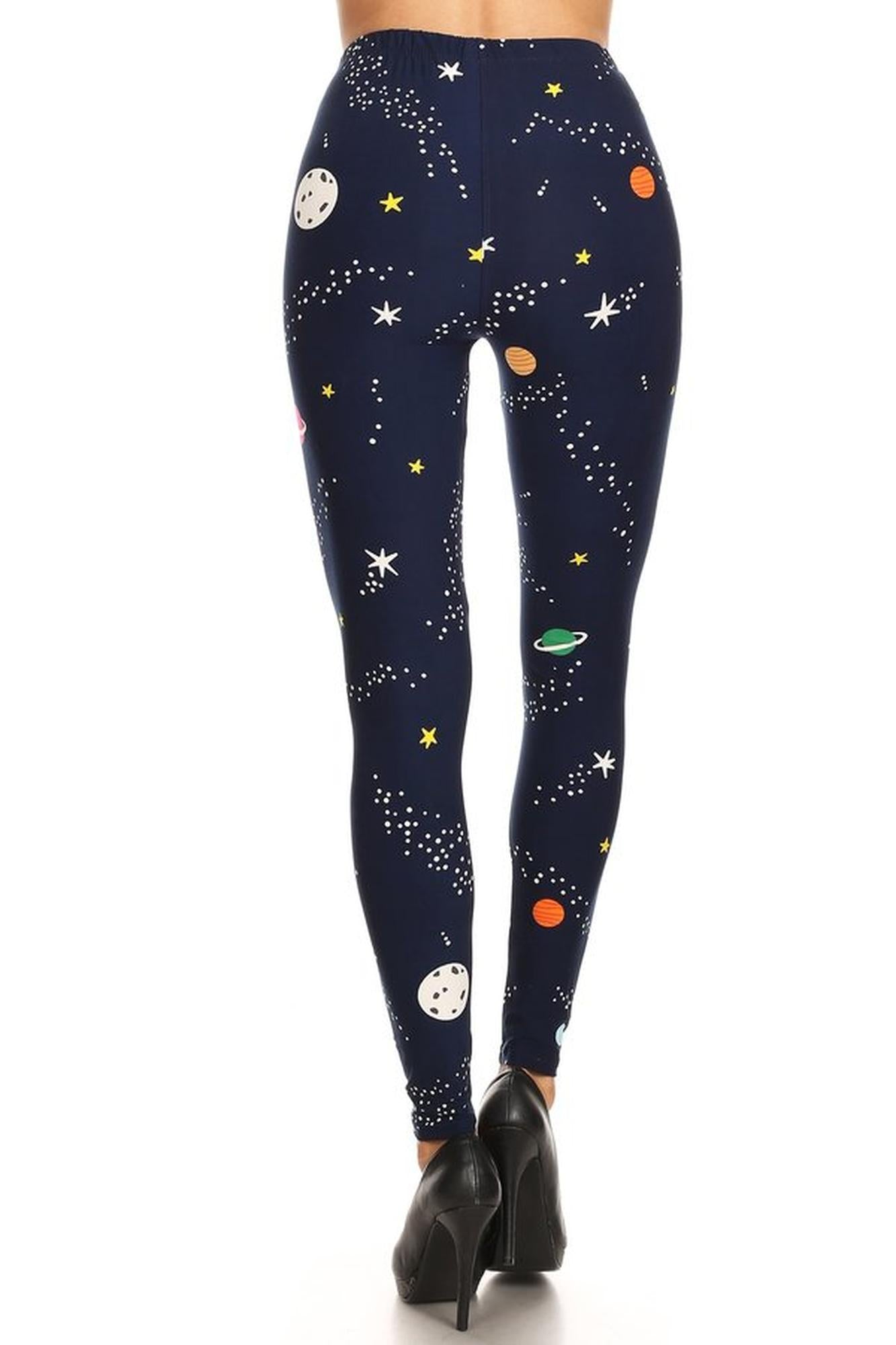 Buttery Soft Outer Space Plus Size Leggings - 3X-5X (One Size Plus,Navy)