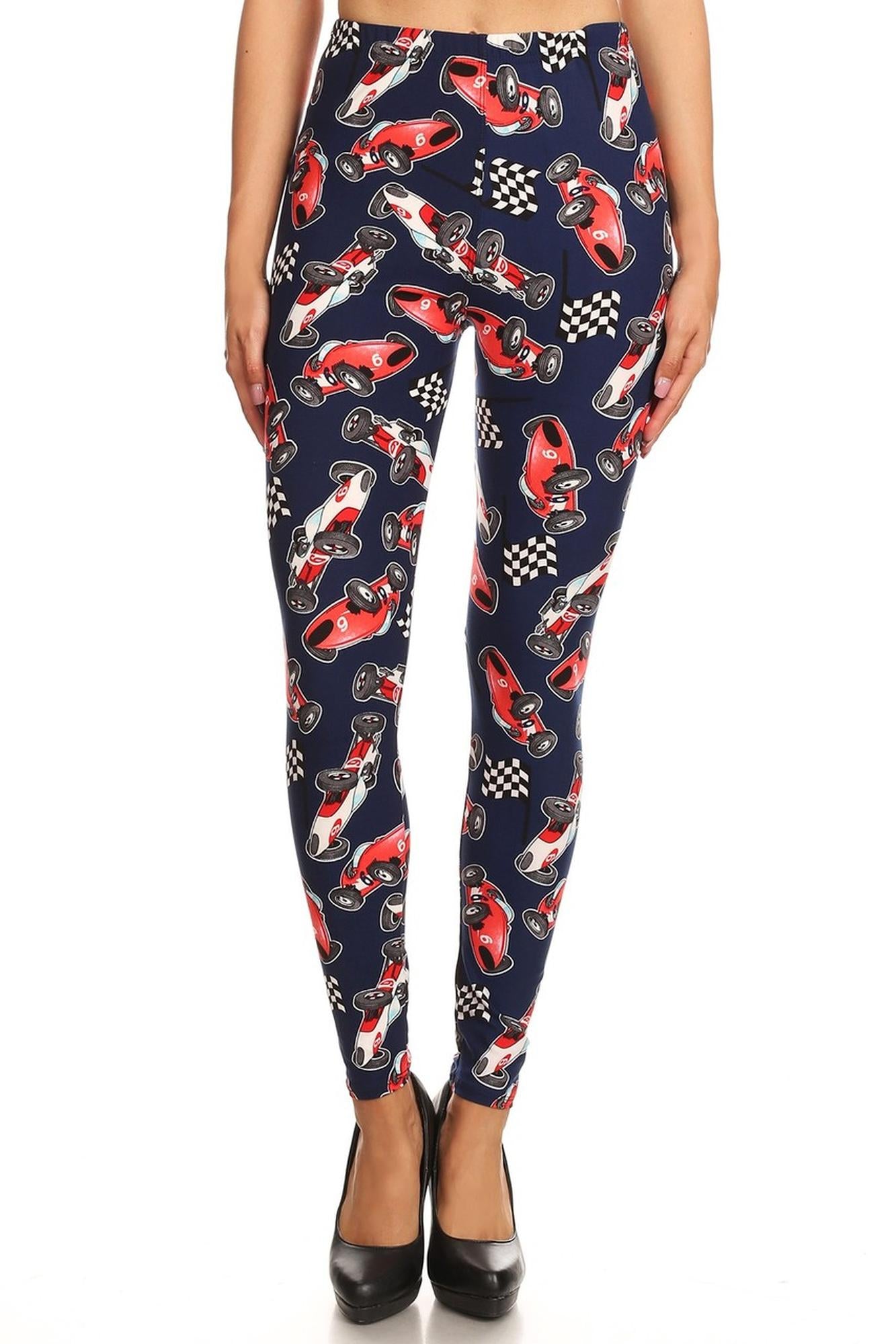 Buttery Soft Retro Race Car Plus Size Leggings - 3X-5X (One Size Plus,Navy)