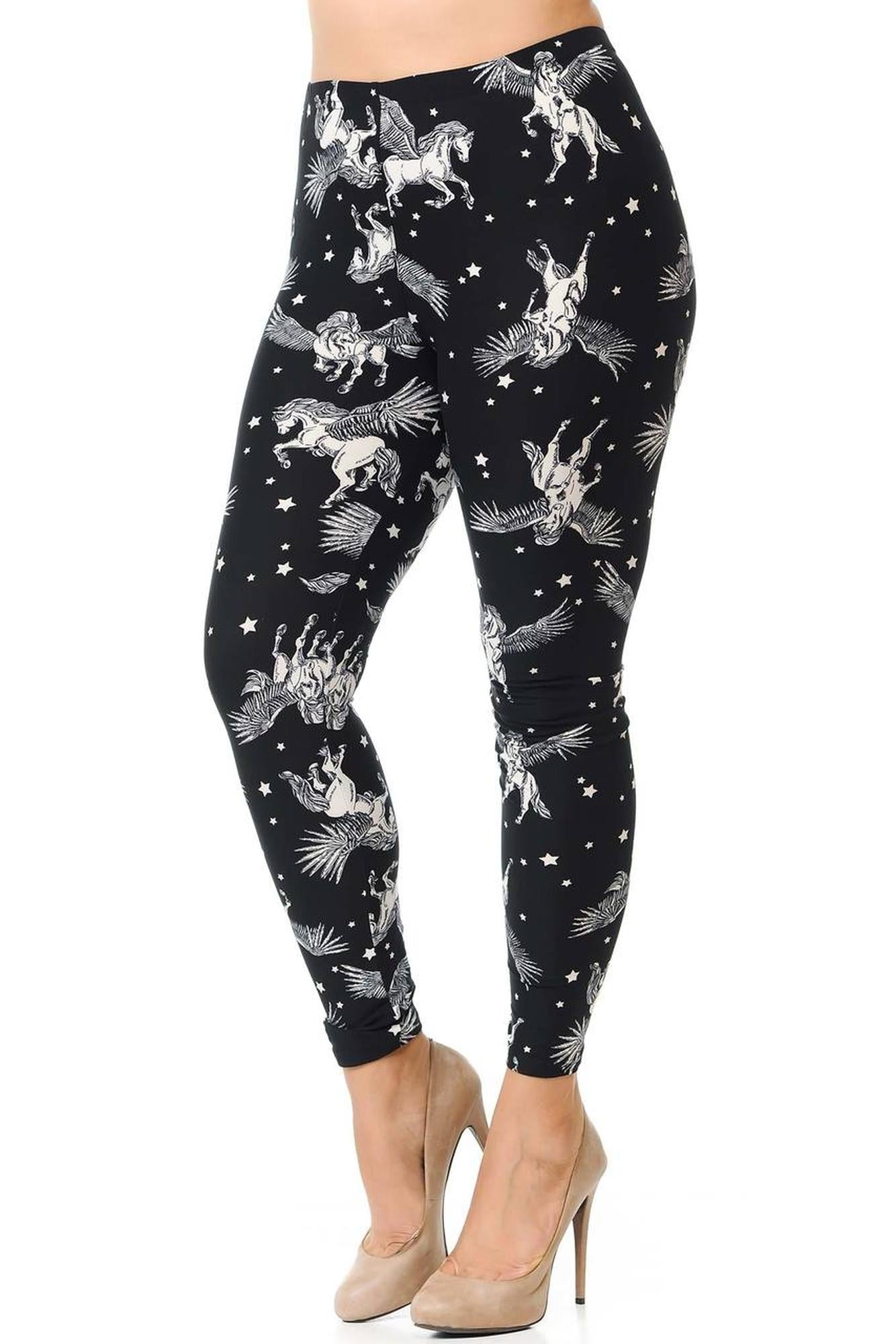 Buttery Soft Magical Pegasus Plus Size Leggings - 3X-5X (One Size Plus,Black)