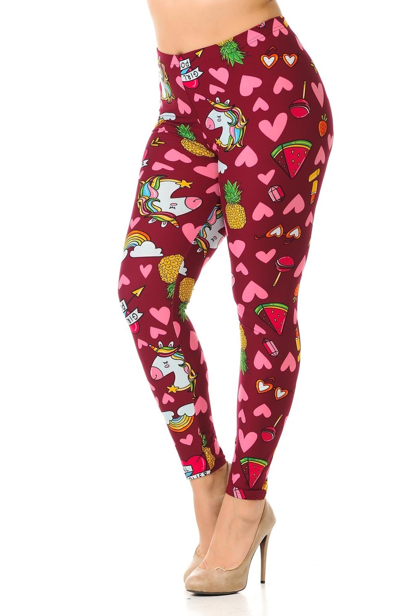 Buttery Soft Hearts and Unicorns Plus Size Leggings - 3X-5X (One Size Plus,Fuchsia)