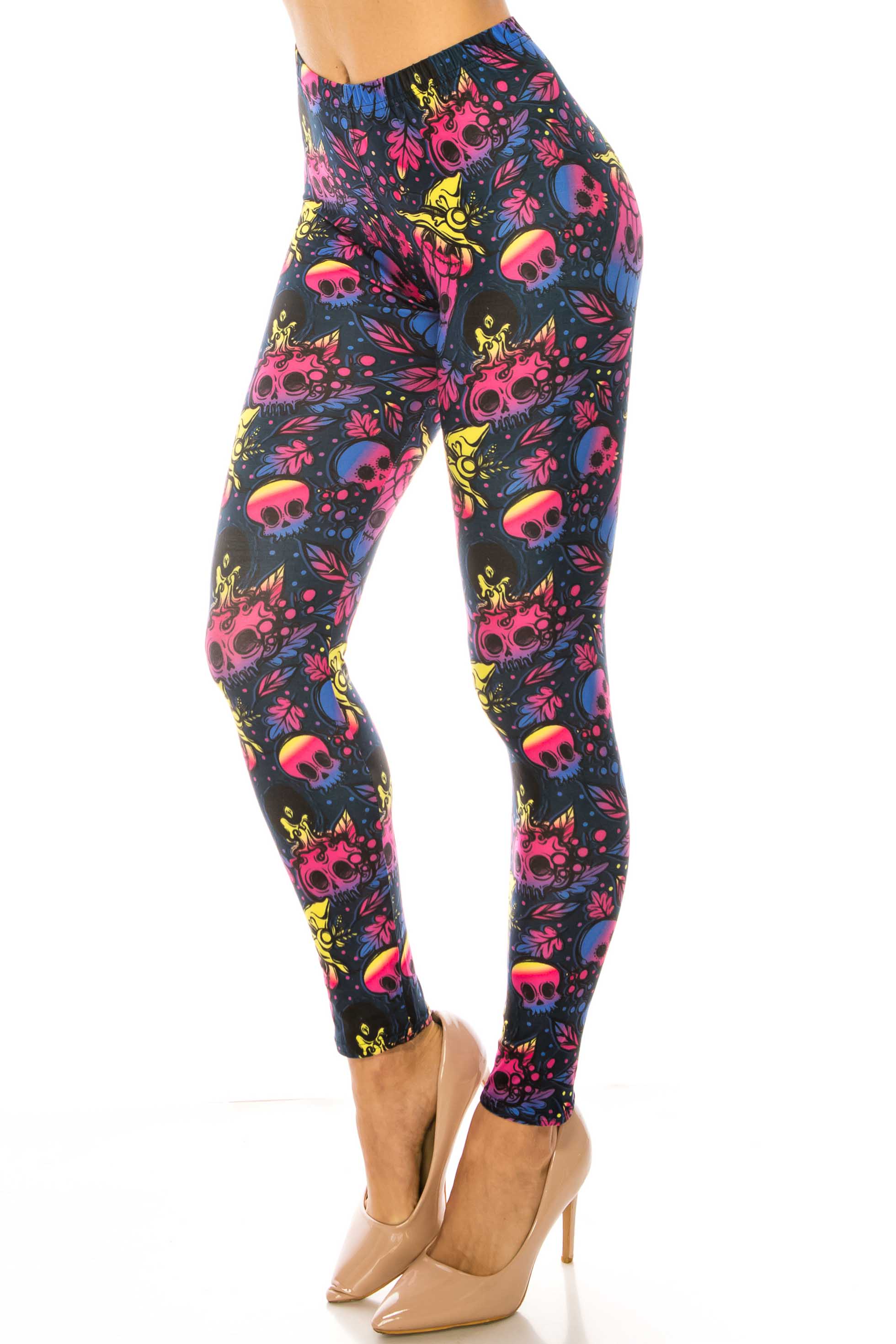 Creamy Soft Autumn Ombre Skulls Extra Plus Size Leggings - 3X-5X - USA Fashion (XPlus One Size,Multi Color Bold)