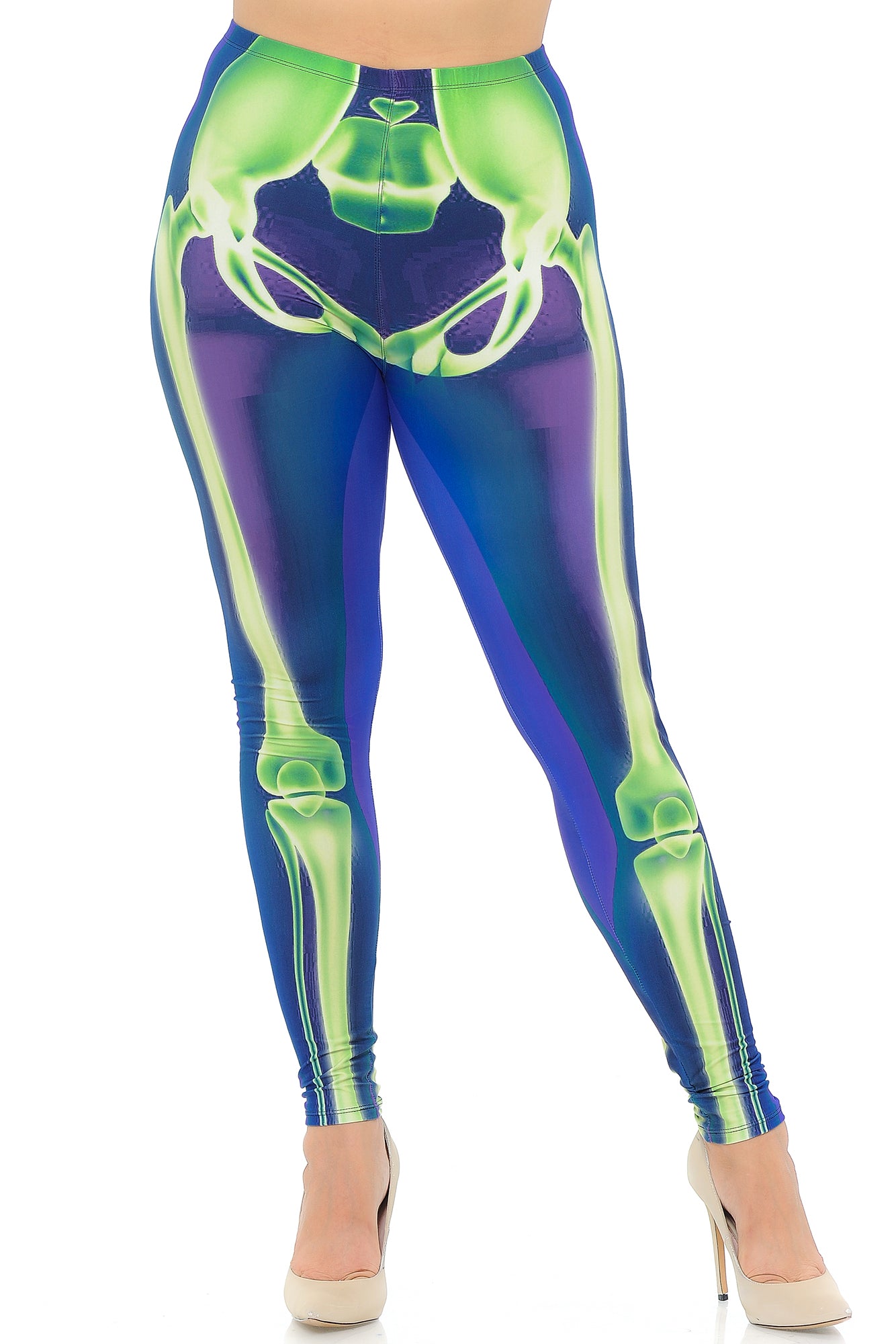 Creamy Soft Cyan Blue Skeleton Bones Extra Plus Size Leggings - 3X-5X - USA Fashion (XPlus One Size,Blue)