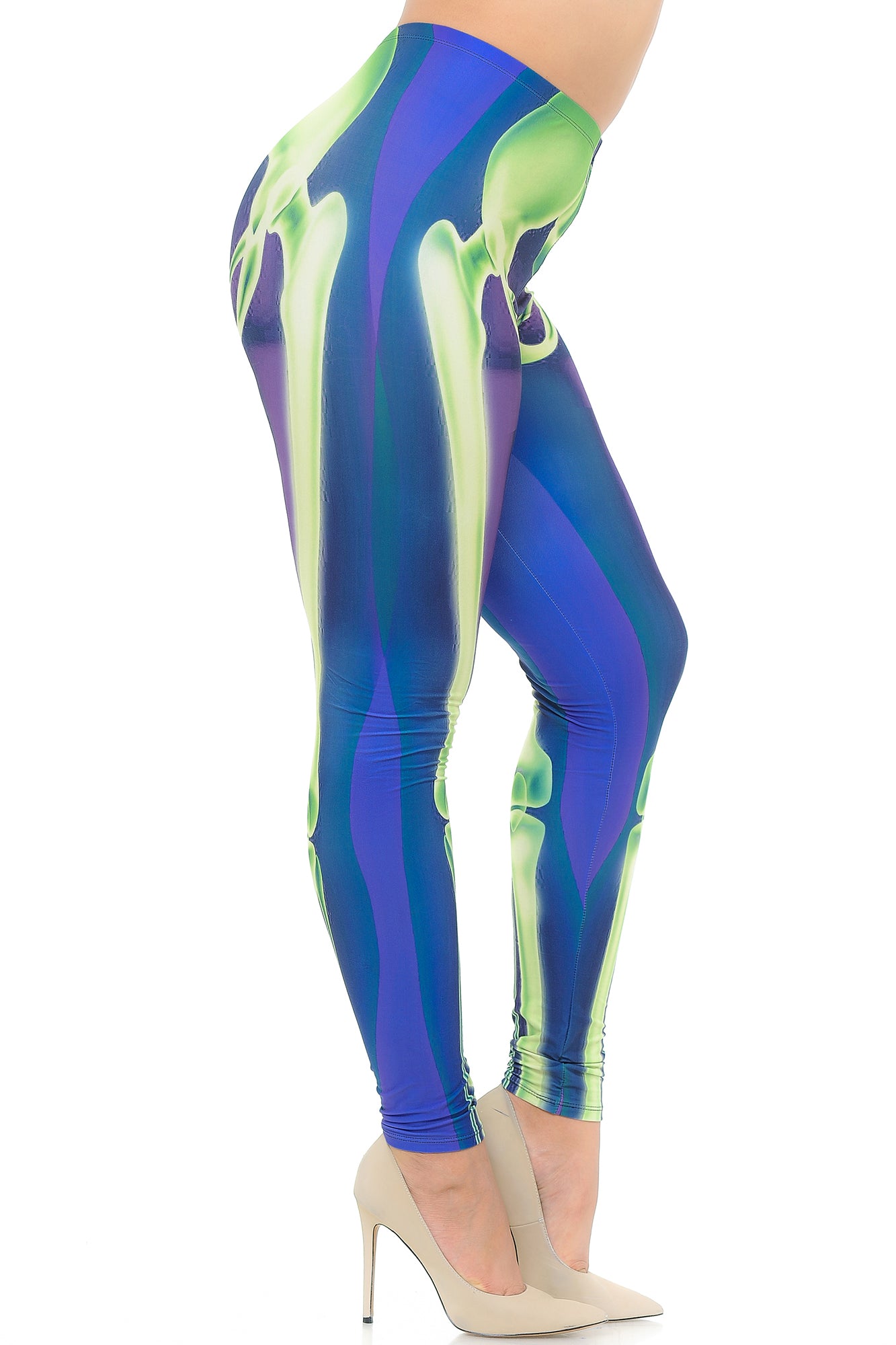 Creamy Soft Cyan Blue Skeleton Bones Extra Plus Size Leggings - 3X-5X - USA Fashion (XPlus One Size,Blue)