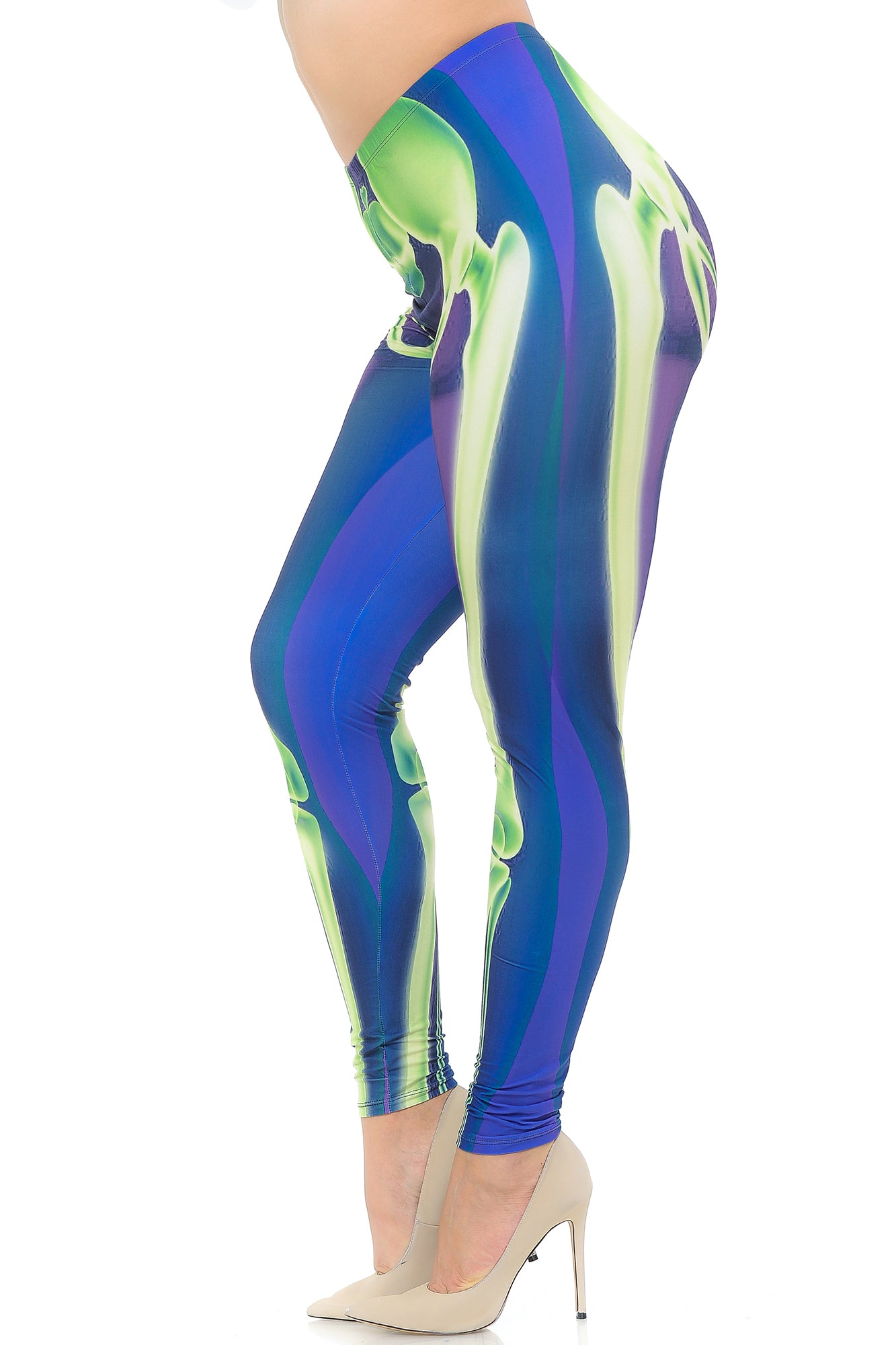Creamy Soft Cyan Blue Skeleton Bones Extra Plus Size Leggings - 3X-5X - USA Fashion (XPlus One Size,Blue)