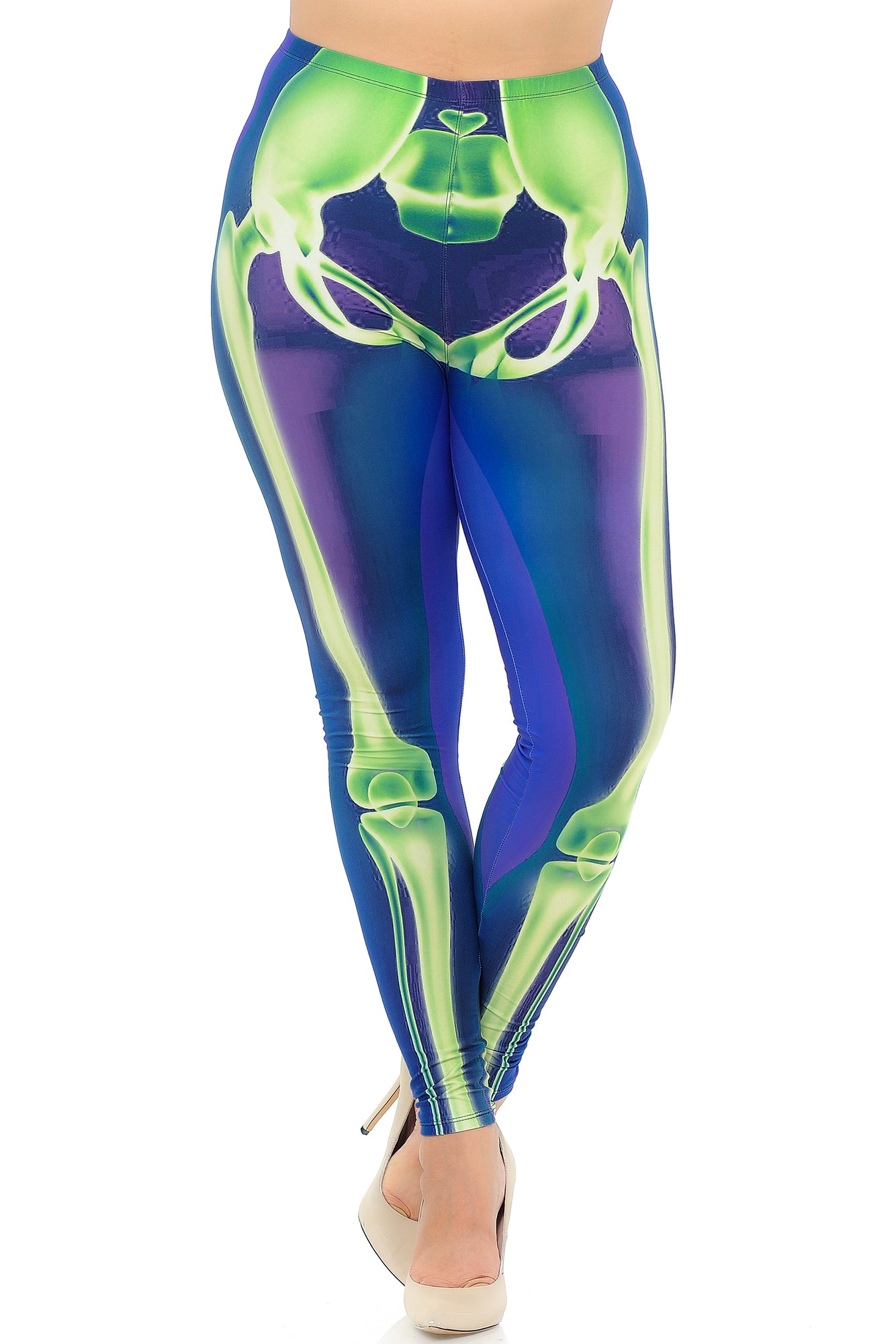 Creamy Soft Cyan Blue Skeleton Bones Extra Plus Size Leggings - 3X-5X - USA Fashion (XPlus One Size,Blue)