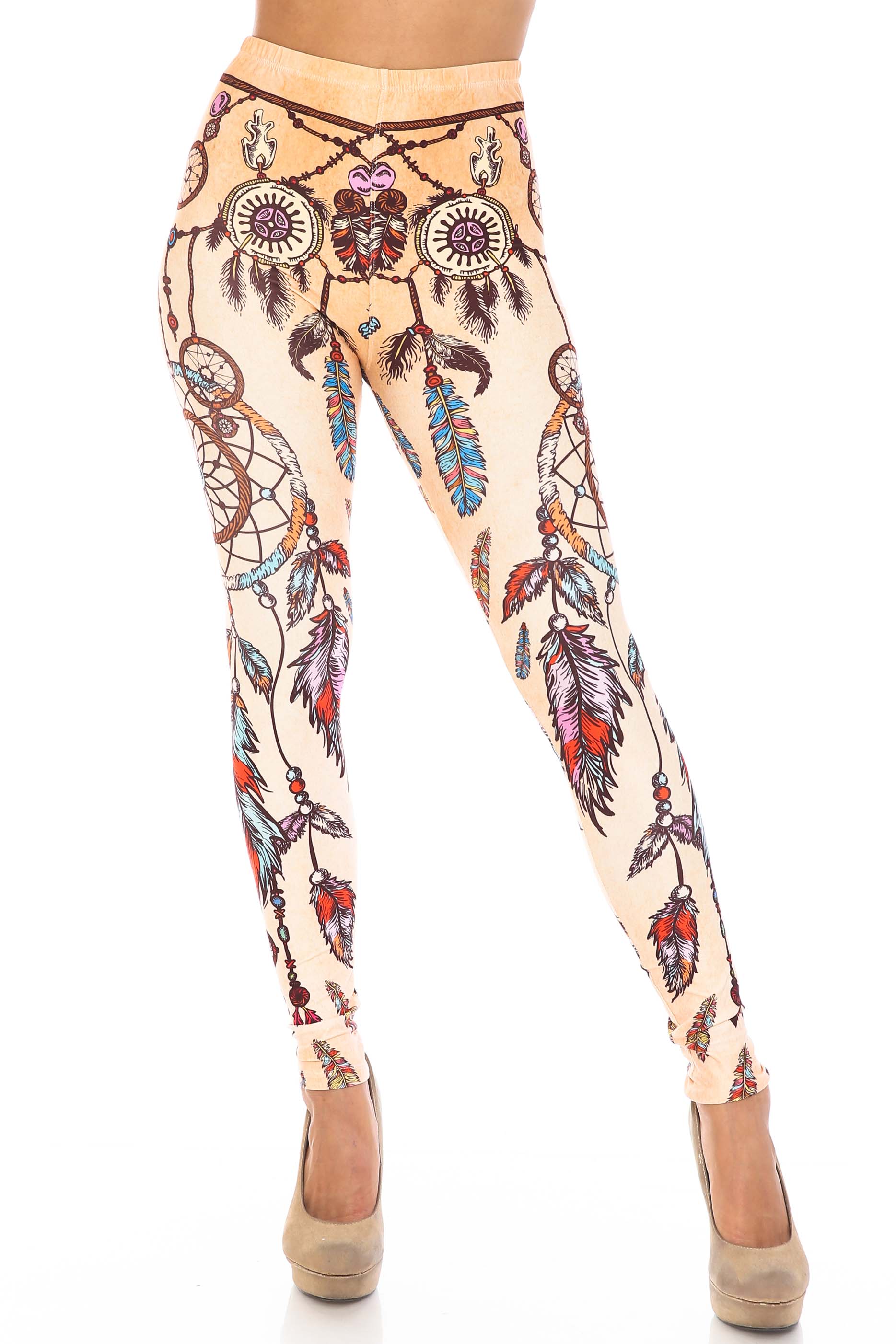 Creamy Soft Dreamcatcher Extra Plus Size Leggings - 3X-5X - USA Fashion (XPlus One Size,Beige)