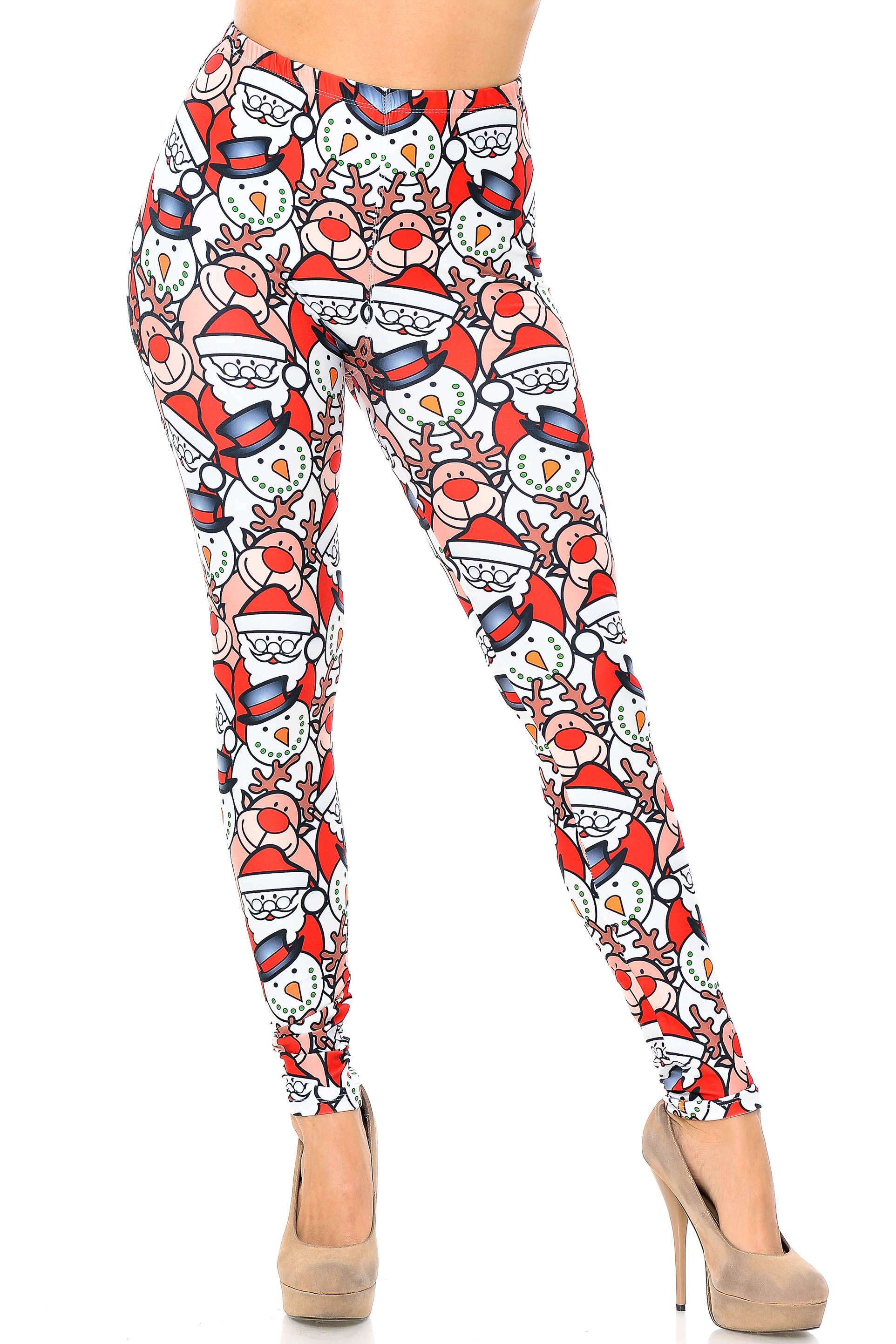 Creamy Soft Frosty Santa Rudolph Extra Plus Size Leggings - 3X-5X - USA Fashion (XPlus One Size,White)