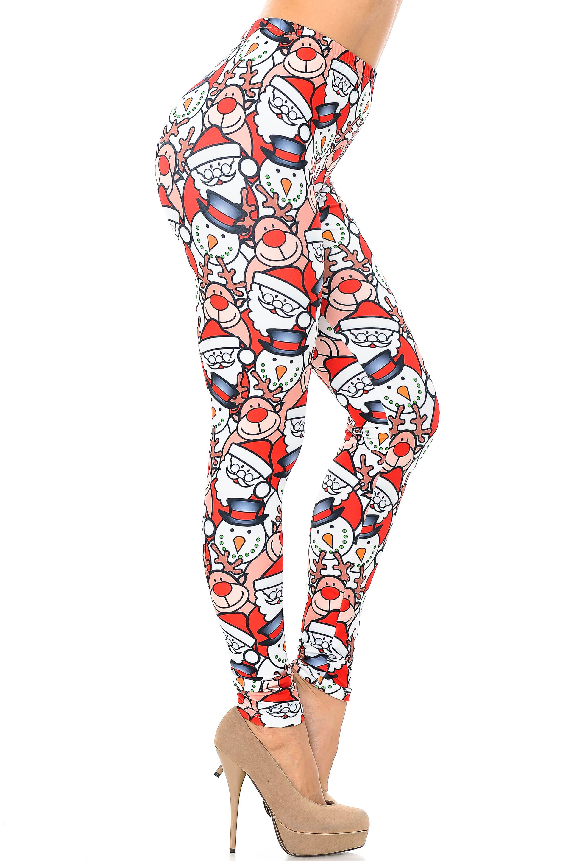 Creamy Soft Frosty Santa Rudolph Extra Plus Size Leggings - 3X-5X - USA Fashion (XPlus One Size,White)