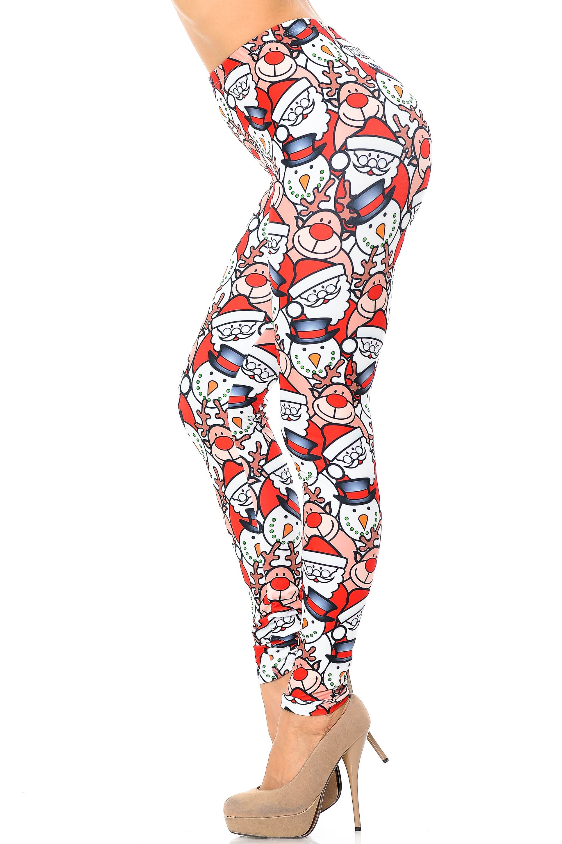 Creamy Soft Frosty Santa Rudolph Extra Plus Size Leggings - 3X-5X - USA Fashion (XPlus One Size,White)