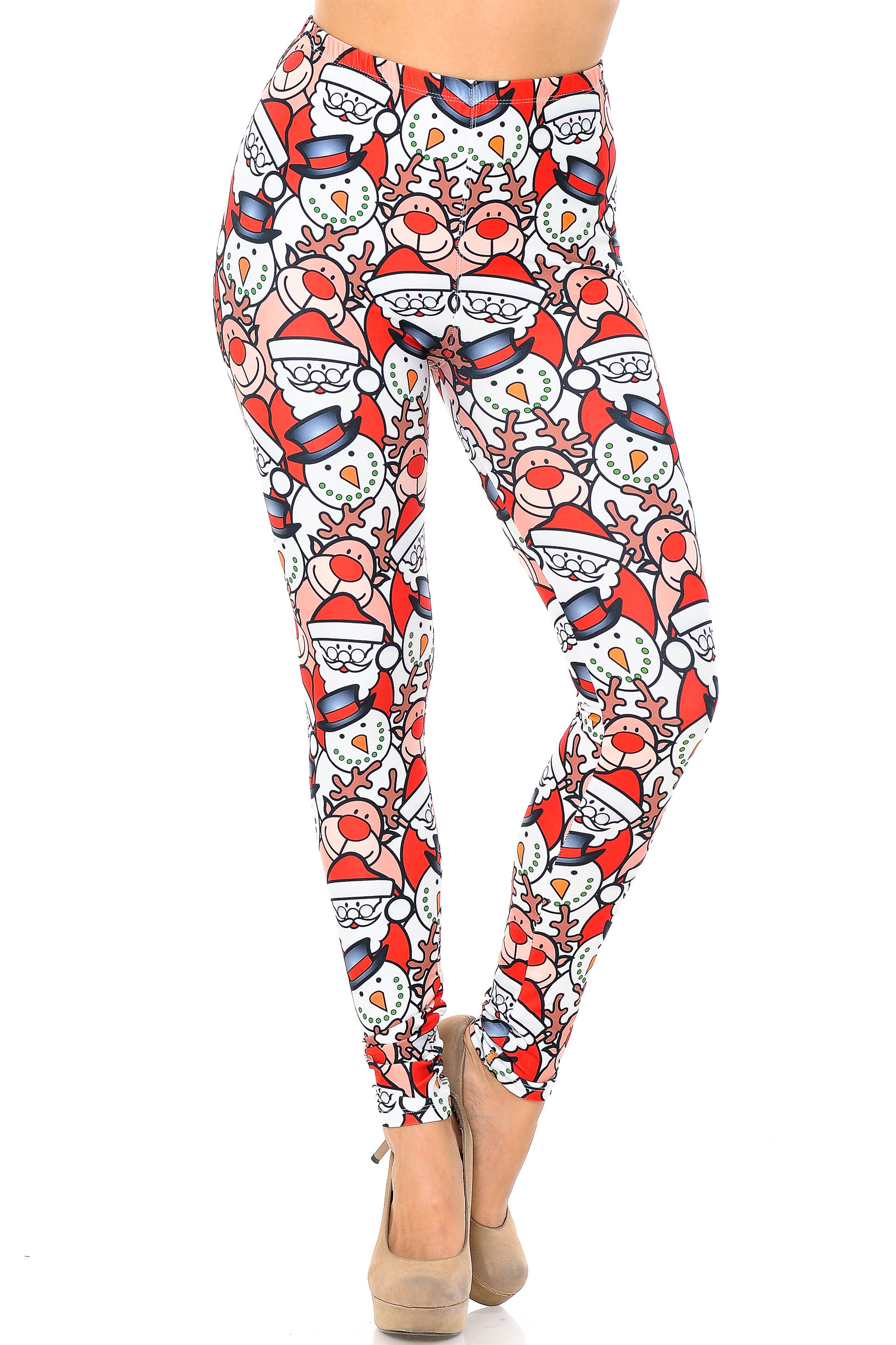 Creamy Soft Frosty Santa Rudolph Extra Plus Size Leggings - 3X-5X - USA Fashion (XPlus One Size,White)