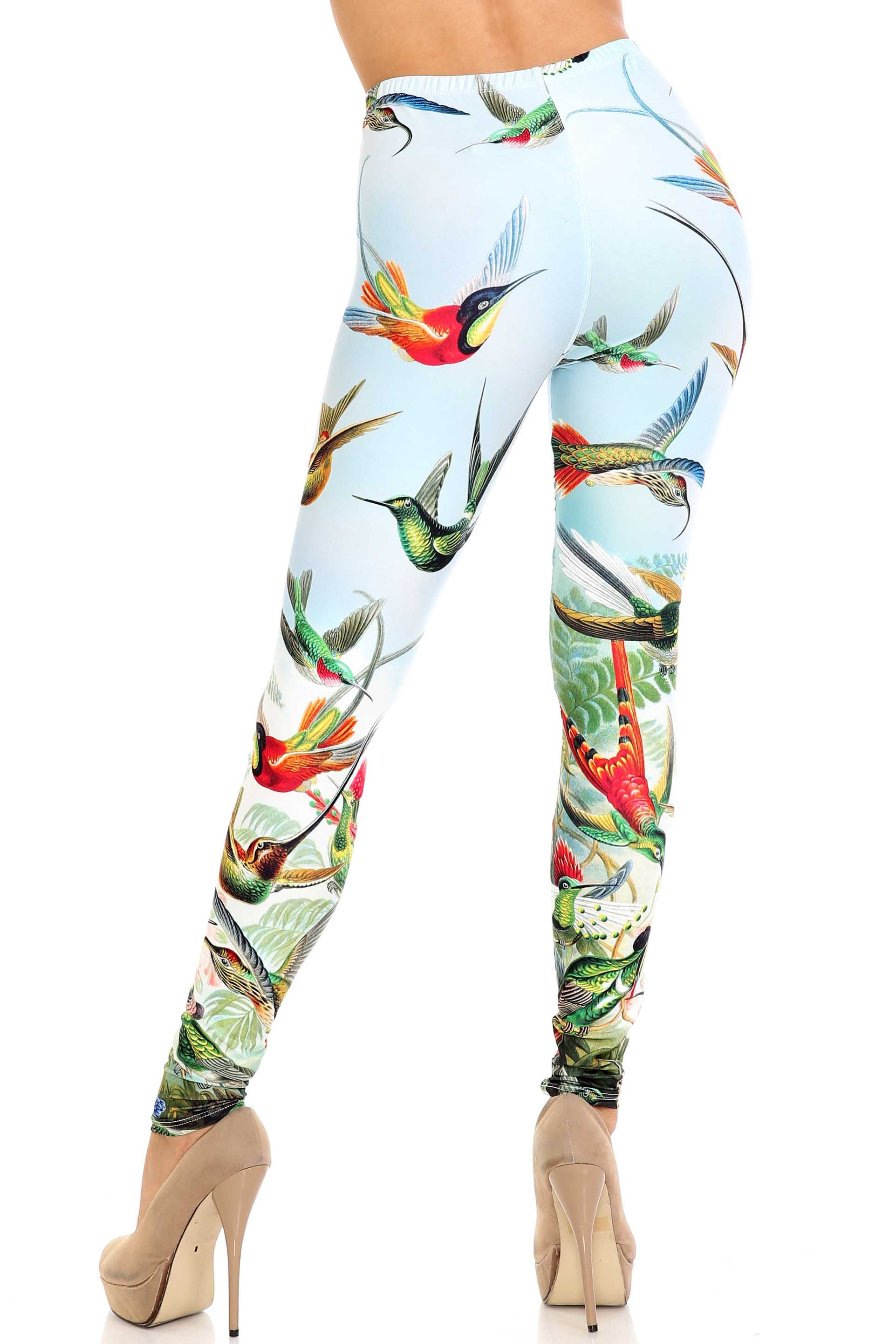Creamy Soft Happy Hummingbirds Extra Plus Size Leggings - 3X-5X - USA Fashion (XPlus One Size,Blue)