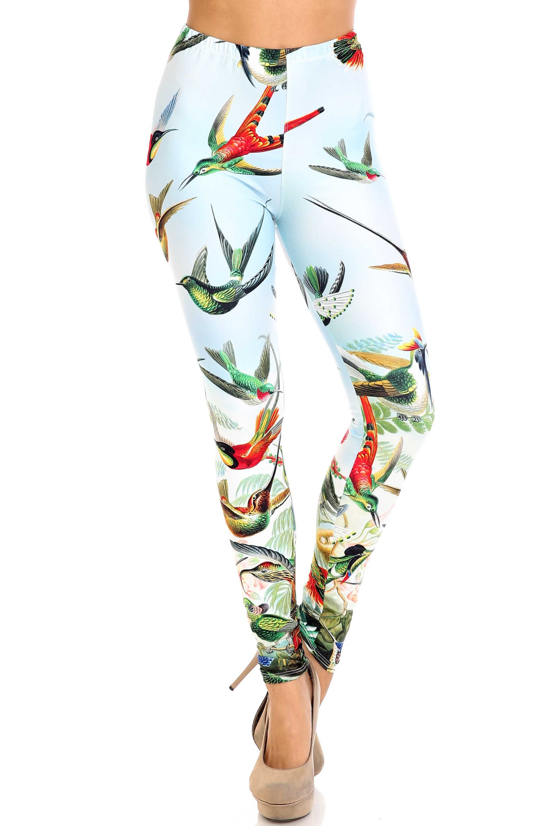 Creamy Soft Happy Hummingbirds Extra Plus Size Leggings - 3X-5X - USA Fashion (XPlus One Size,Blue)