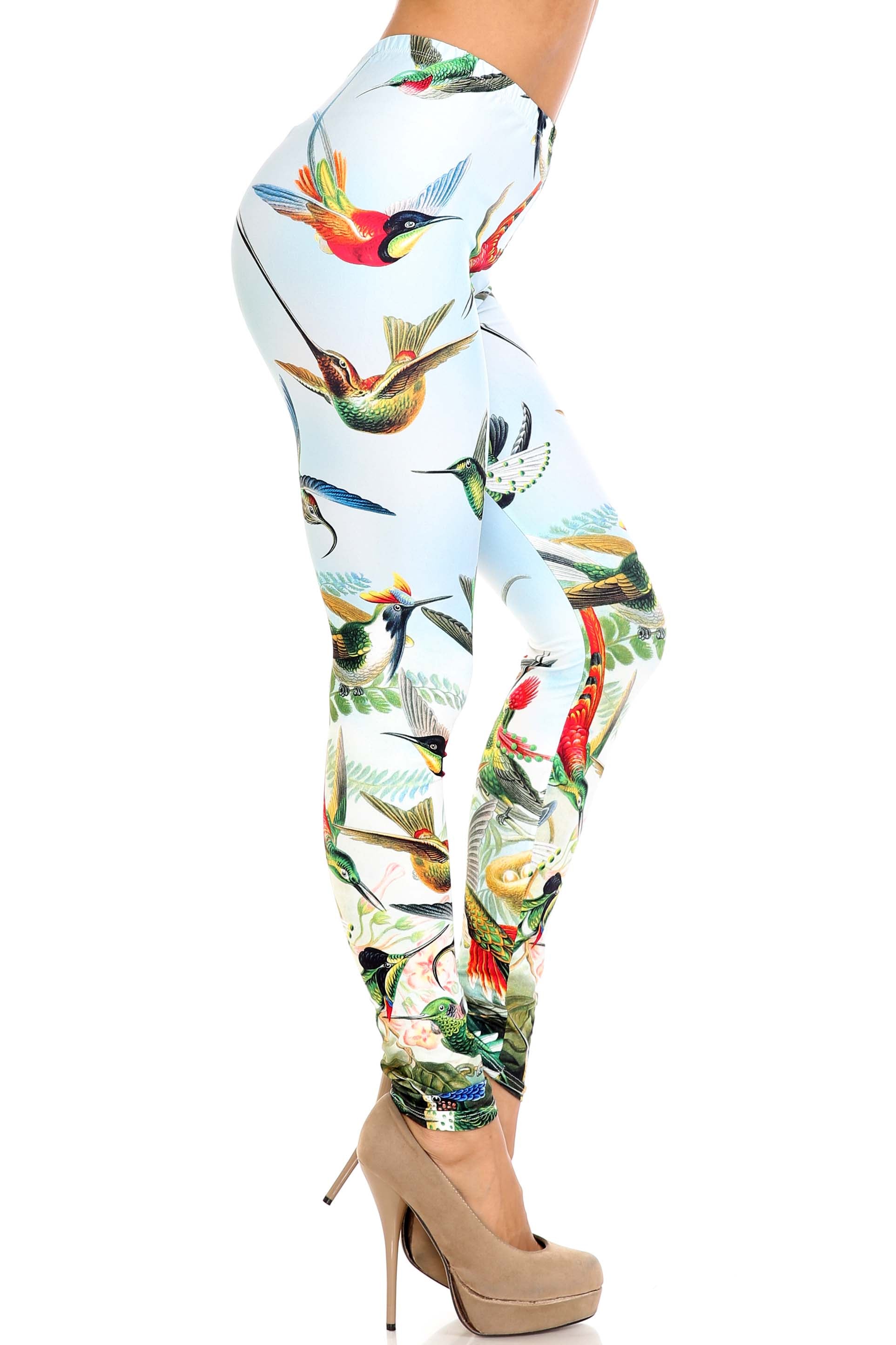 Creamy Soft Happy Hummingbirds Extra Plus Size Leggings - 3X-5X - USA Fashion (XPlus One Size,Blue)