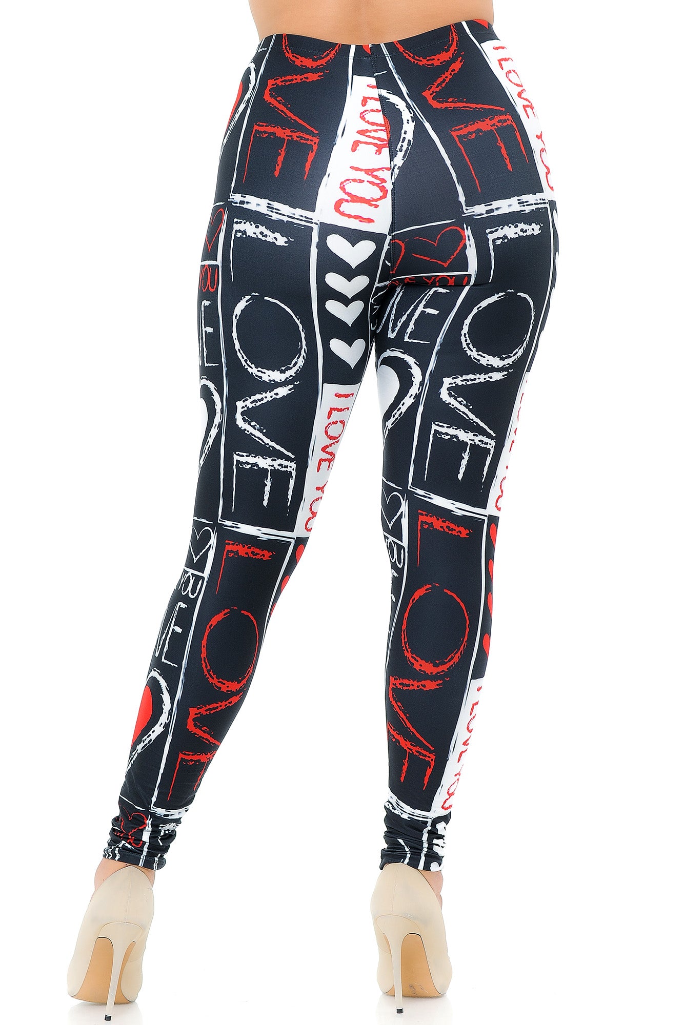 Creamy Soft Heart and Love Extra Plus Size Leggings - USA Fashion (XPlus One Size,Black)