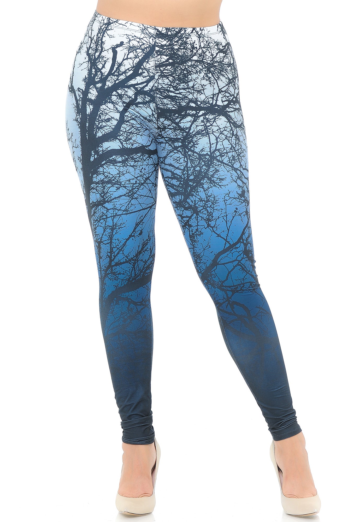 Creamy Soft Ombre Forest Extra Plus Size Leggings - 3X-5X - USA Fashion (XPlus One Size,Blue)