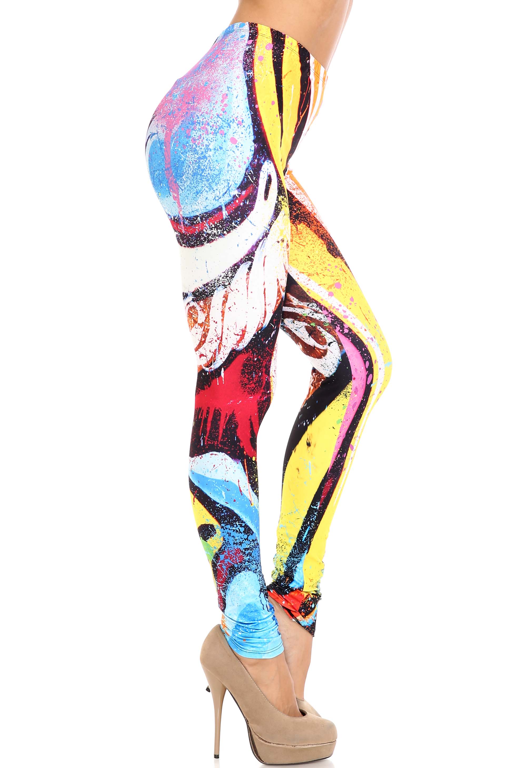 Creamy Soft Colorful Paint Strokes Extra Plus Size Leggings - 3X-5X - USA Fashion (XPlus One Size,Multi Color Bold)