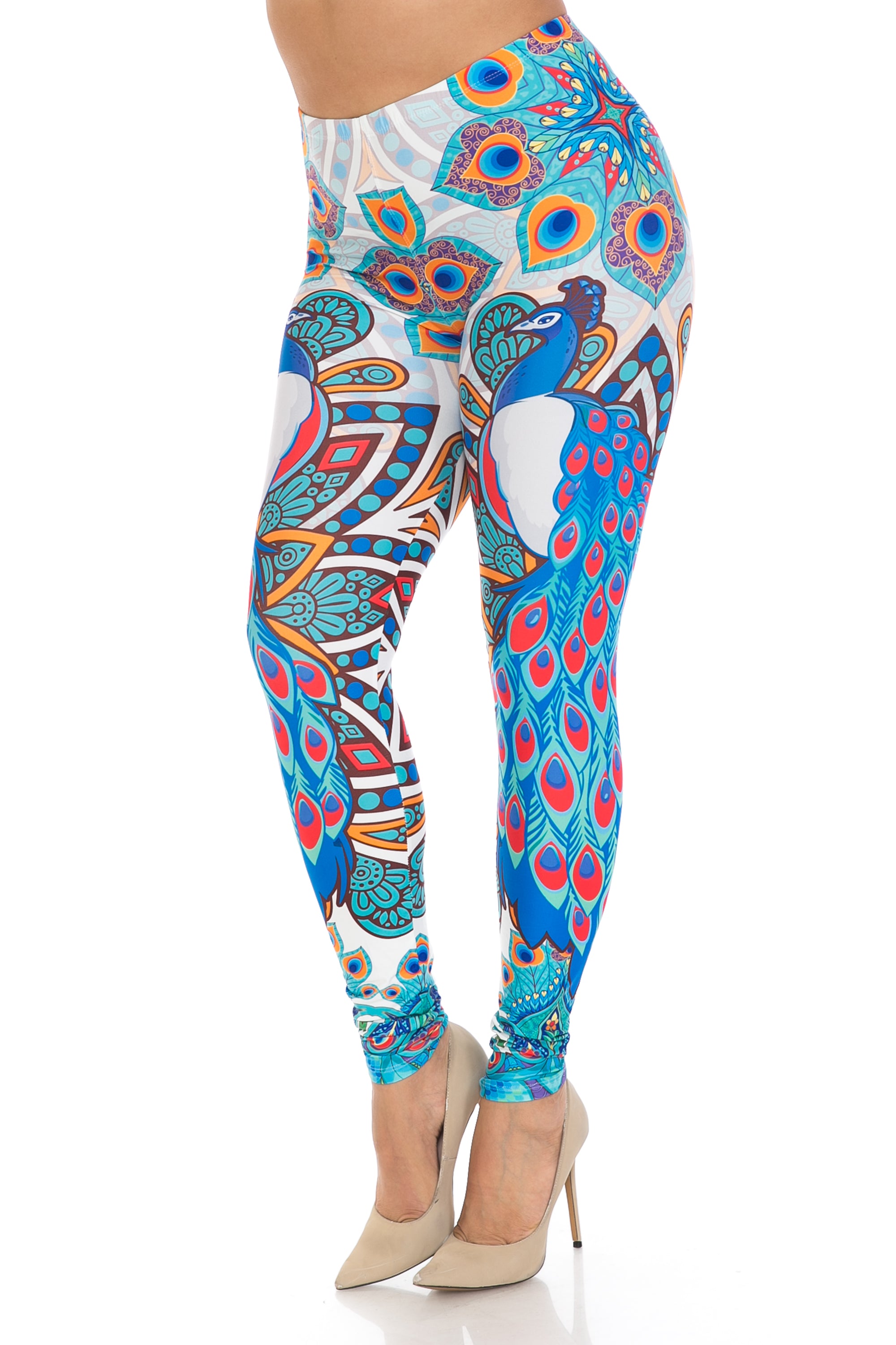 Creamy Soft Pristine Peacock Extra Plus Size Leggings - 3X-5X - By USA Fashion (XPlus One Size,Blue)