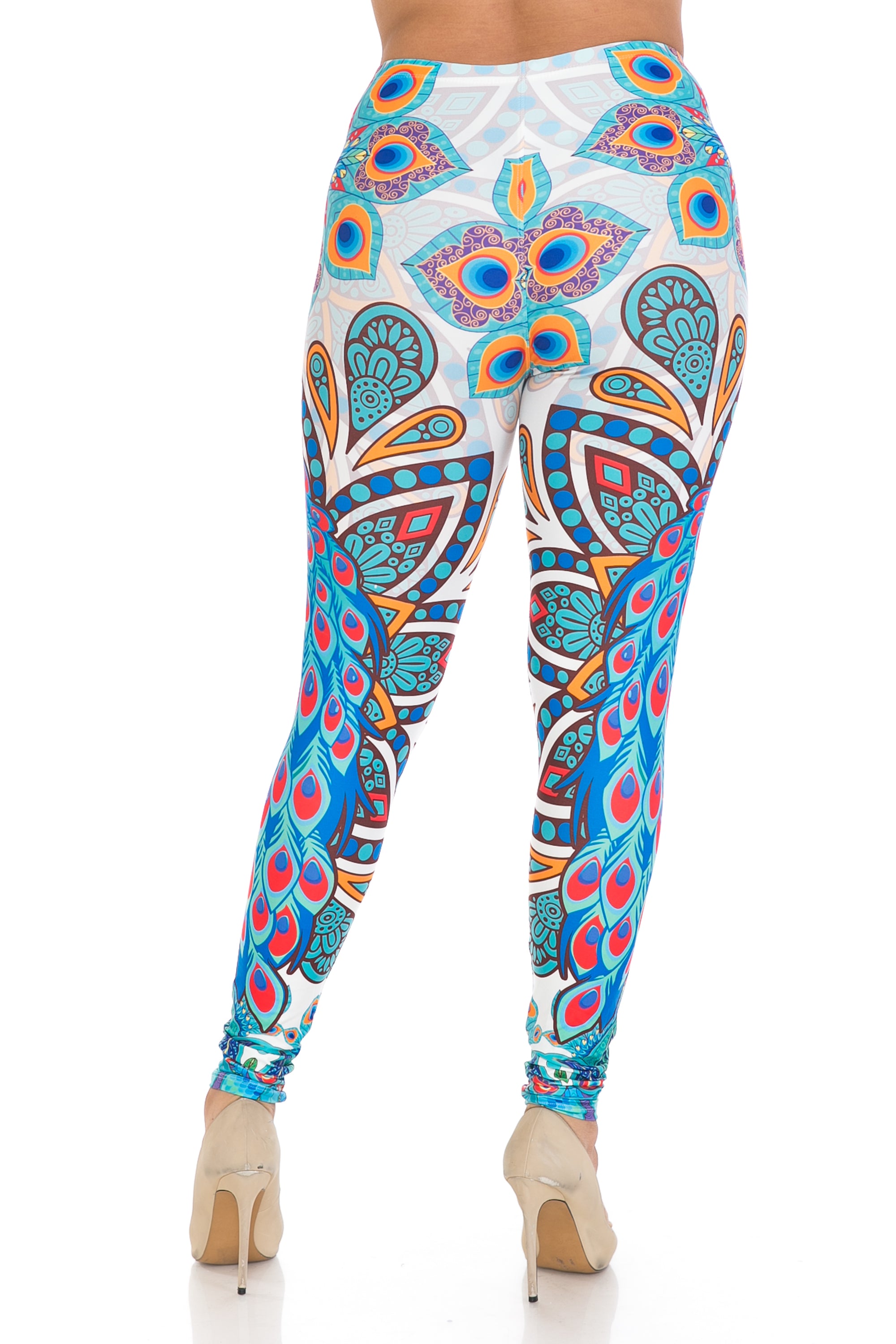 Creamy Soft Pristine Peacock Extra Plus Size Leggings - 3X-5X - By USA Fashion (XPlus One Size,Blue)
