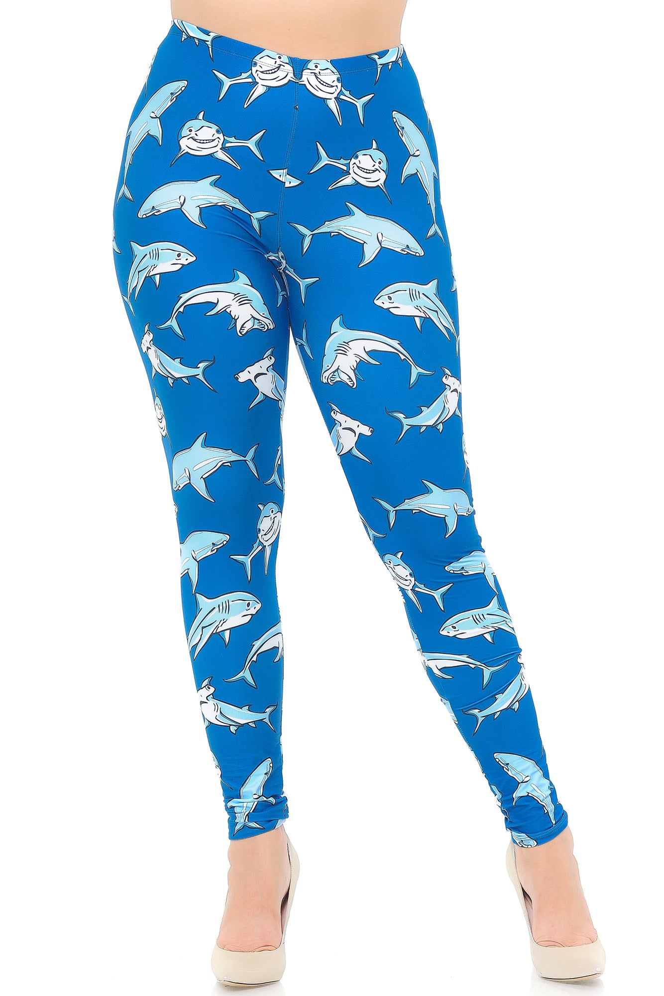 Creamy Soft Shark Extra Plus Size Leggings - 3X-5X - USA Fashion (XPlus One Size,Blue)