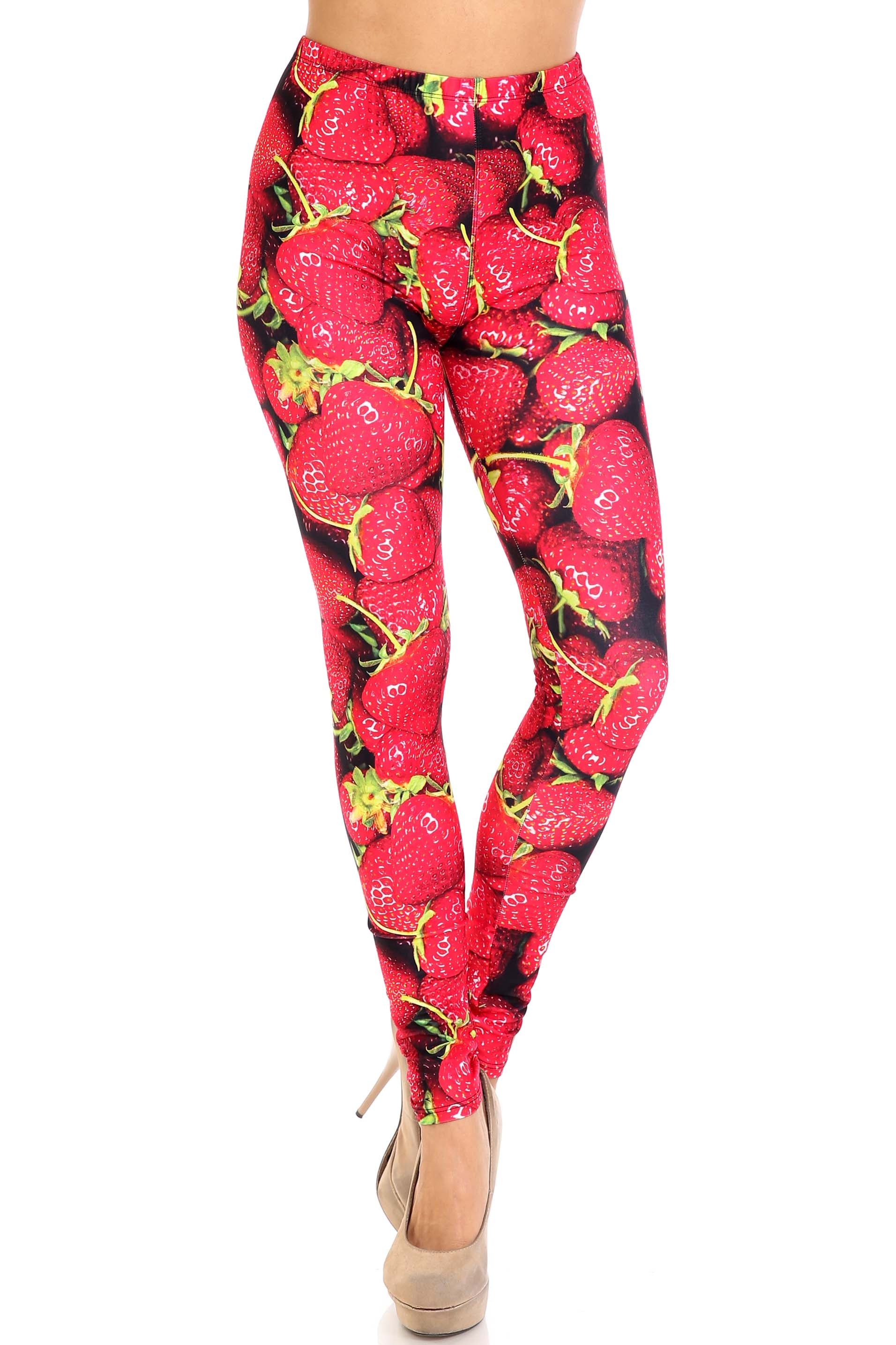Creamy Soft Strawberry Extra Plus Size Leggings - 3X-5X - USA Fashion (Red,XPlus One Size)
