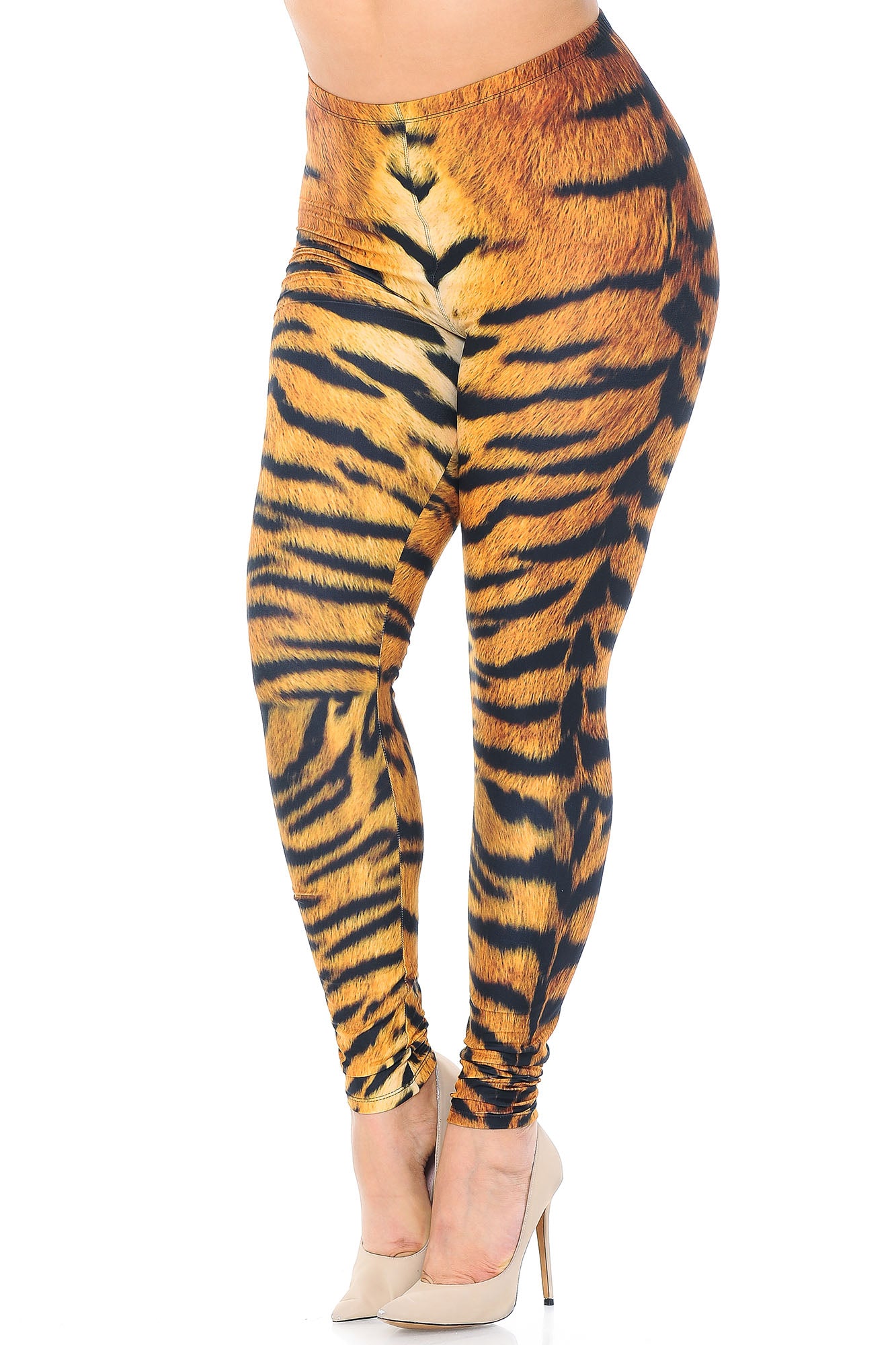 Creamy Soft Tiger Print Extra Plus Size Leggings - 3X-5X - USA Fashion (XPlus One Size,Brown)