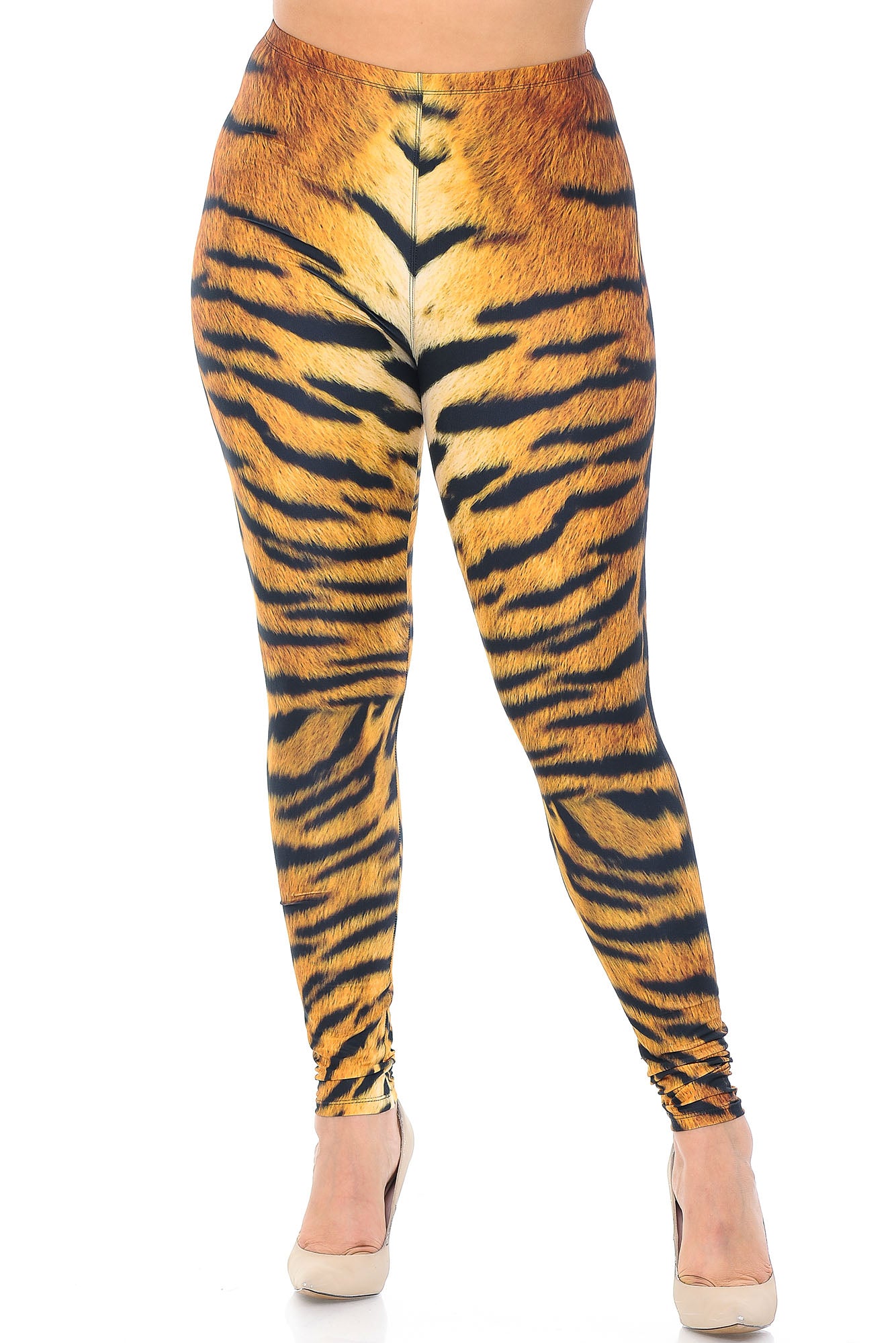 Creamy Soft Tiger Print Extra Plus Size Leggings - 3X-5X - USA Fashion (XPlus One Size,Brown)