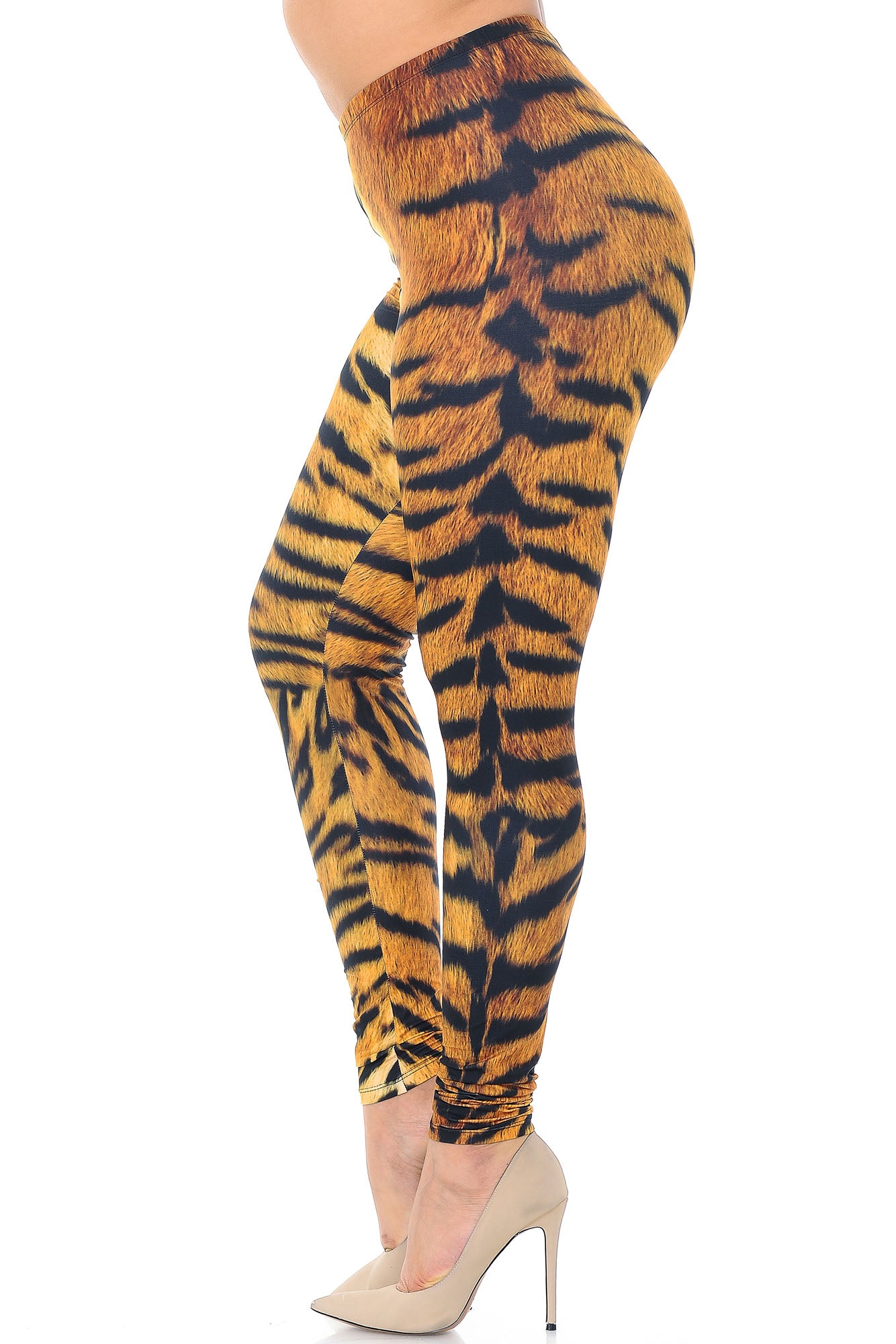 Creamy Soft Tiger Print Extra Plus Size Leggings - 3X-5X - USA Fashion (XPlus One Size,Brown)