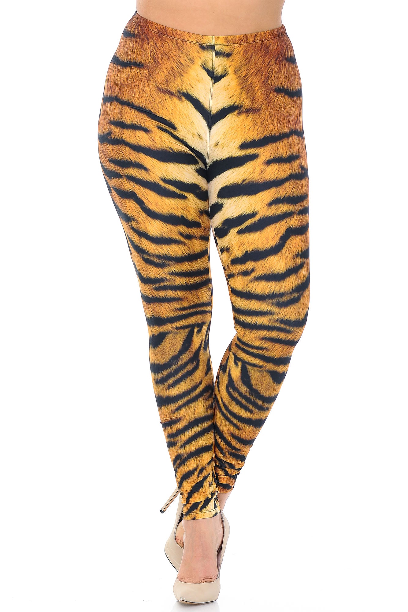 Creamy Soft Tiger Print Extra Plus Size Leggings - 3X-5X - USA Fashion (XPlus One Size,Brown)
