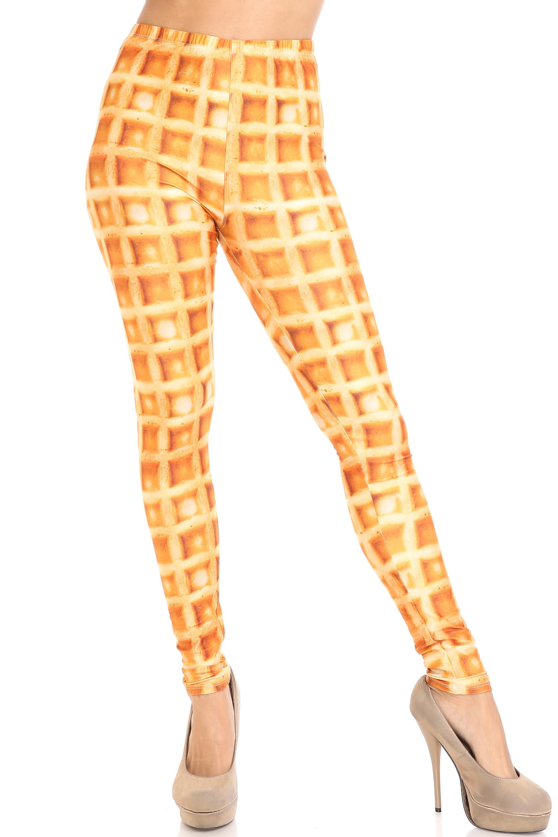 Creamy Soft Waffle Extra Plus Size Leggings - 3X-5X - By USA Fashion (XPlus One Size,Beige)