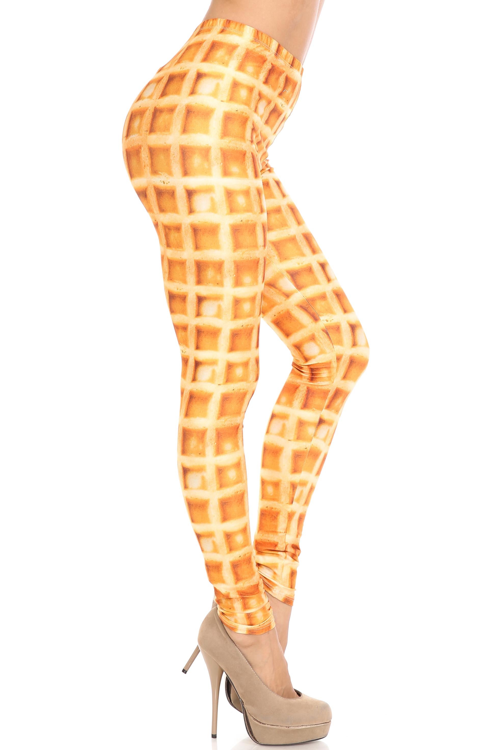 Creamy Soft Waffle Extra Plus Size Leggings - 3X-5X - By USA Fashion (XPlus One Size,Beige)