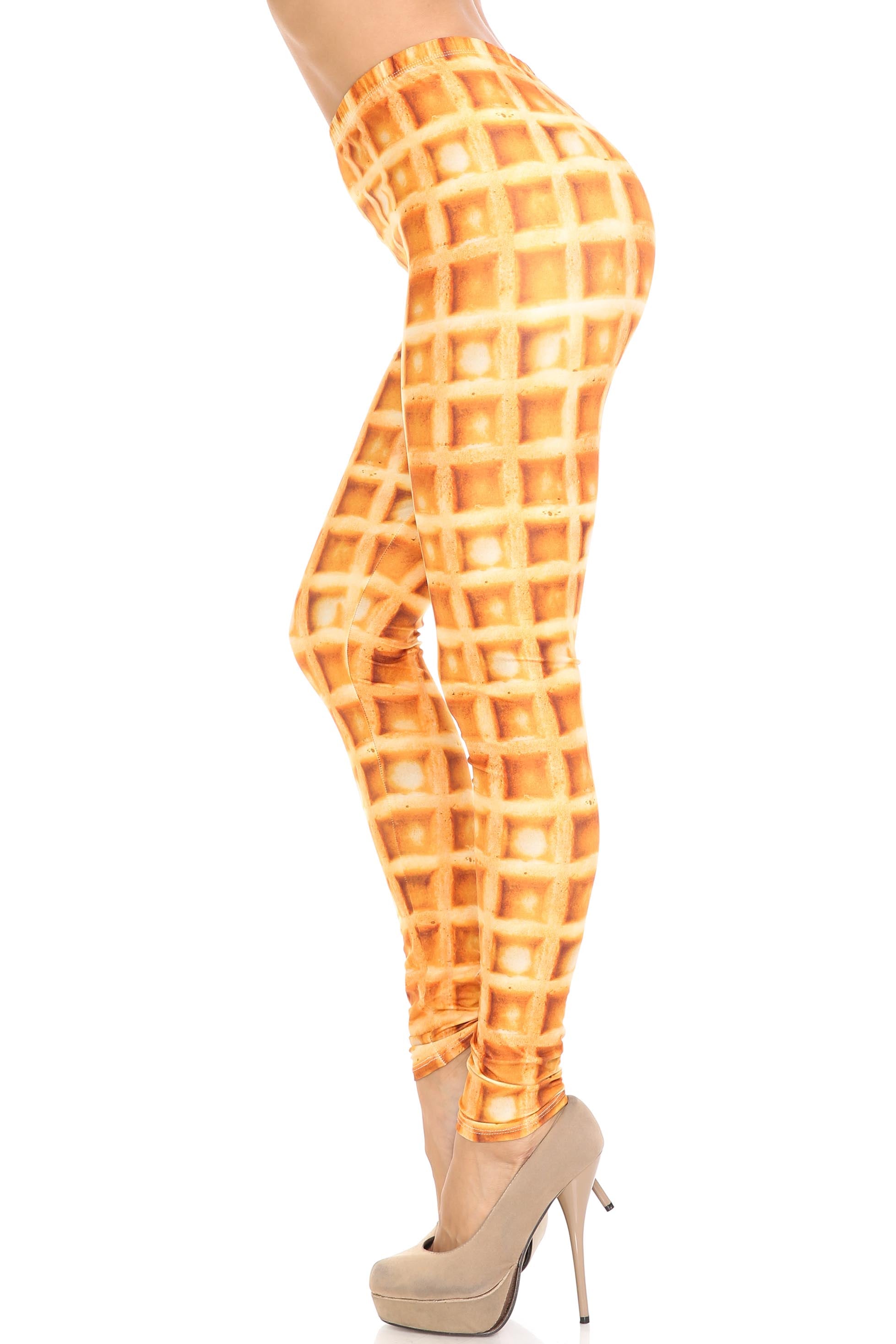 Creamy Soft Waffle Extra Plus Size Leggings - 3X-5X - By USA Fashion (XPlus One Size,Beige)