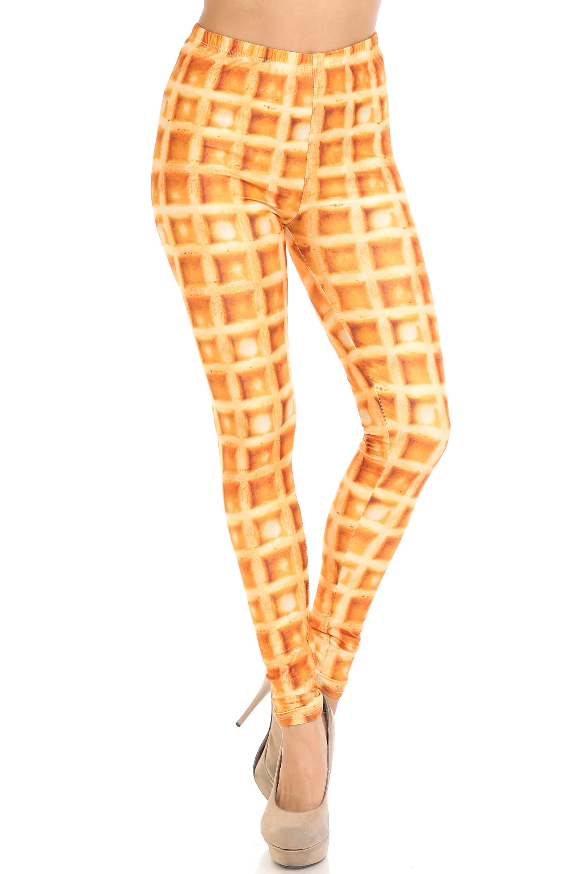 Creamy Soft Waffle Extra Plus Size Leggings - 3X-5X - By USA Fashion (XPlus One Size,Beige)