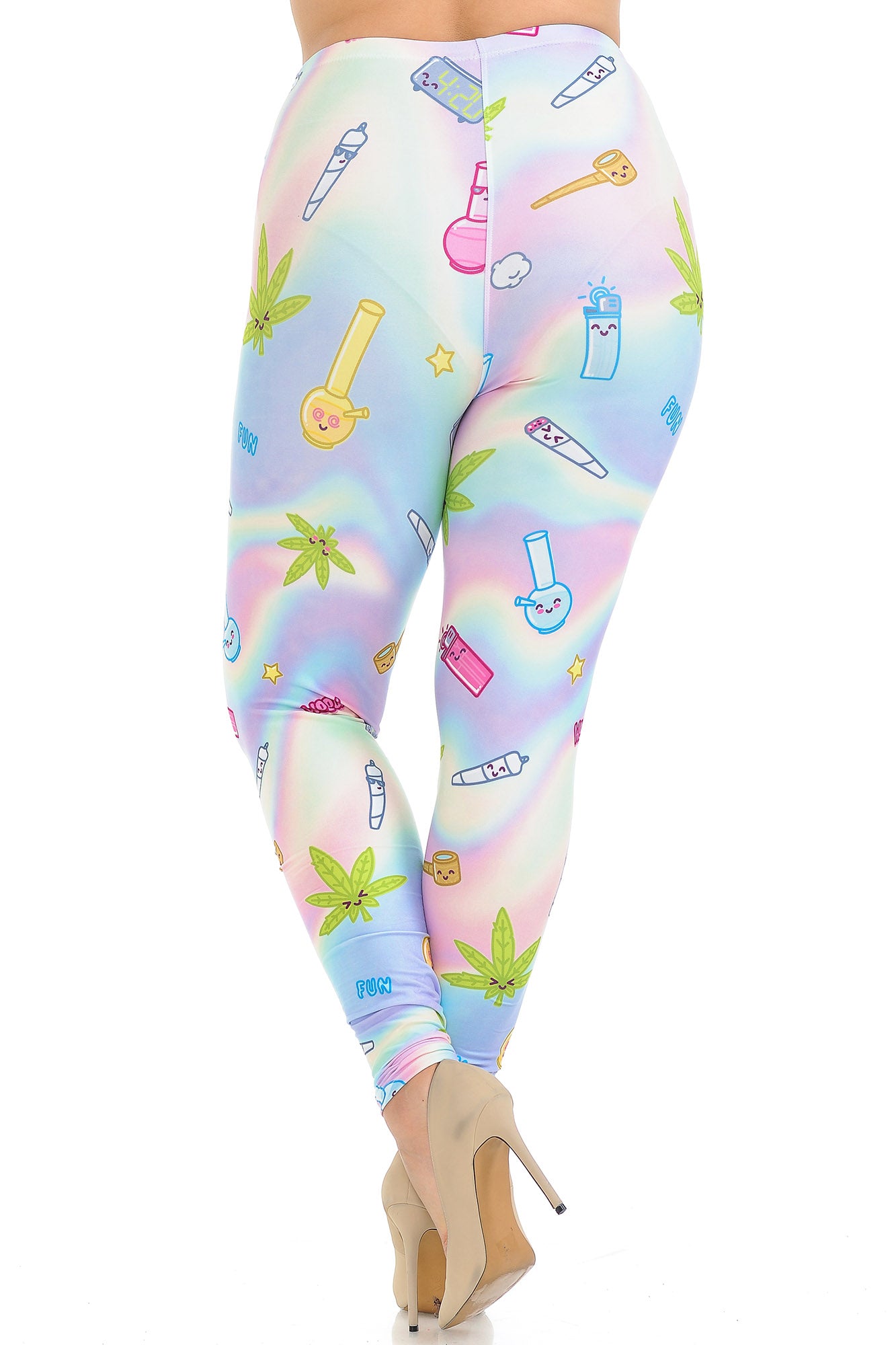 Creamy Soft Marijuana Life Extra Plus Size Leggings - 3X-5X - USA Fashion (XPlus One Size,Multi Color Pastel)