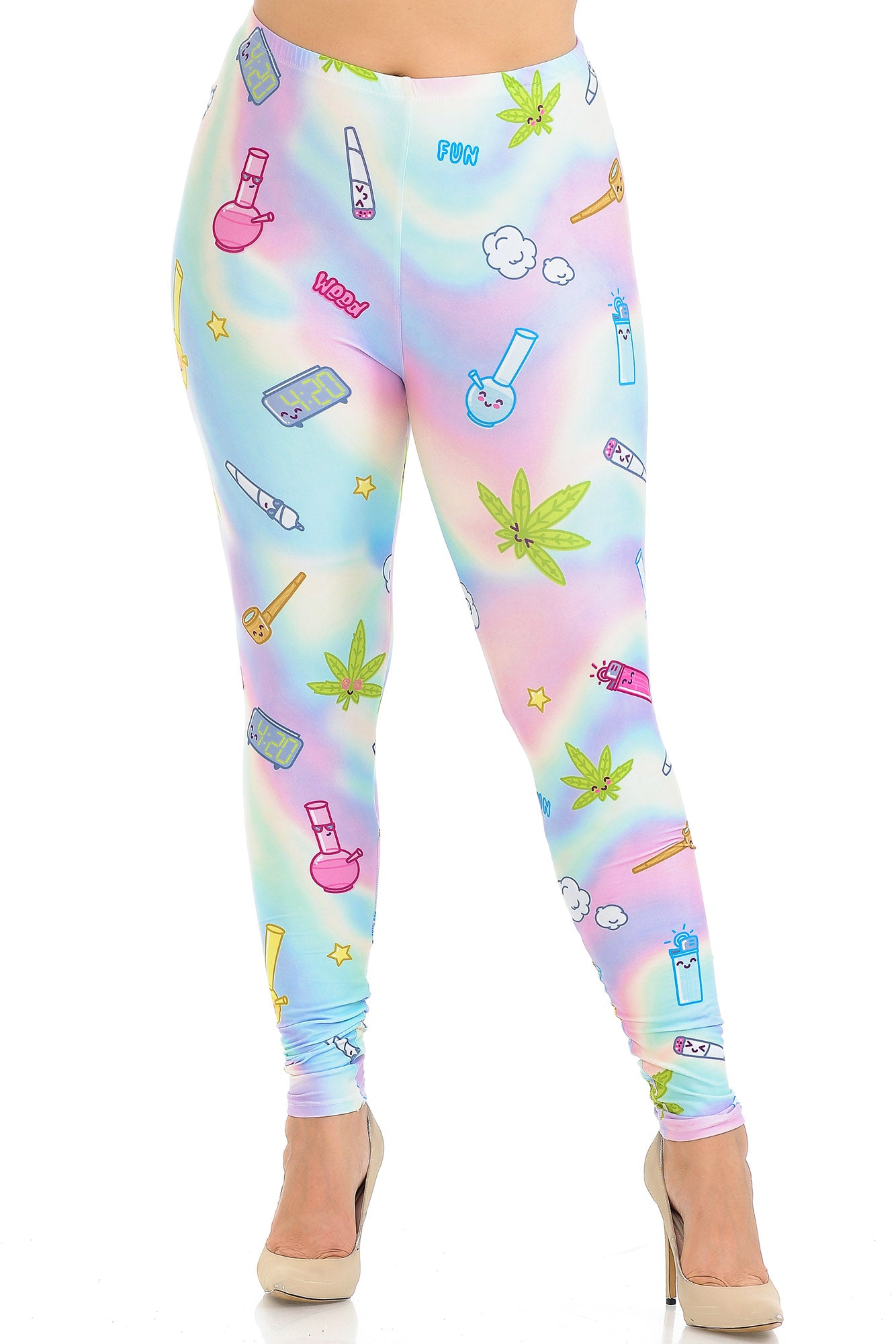 Creamy Soft Marijuana Life Extra Plus Size Leggings - 3X-5X - USA Fashion (XPlus One Size,Multi Color Pastel)
