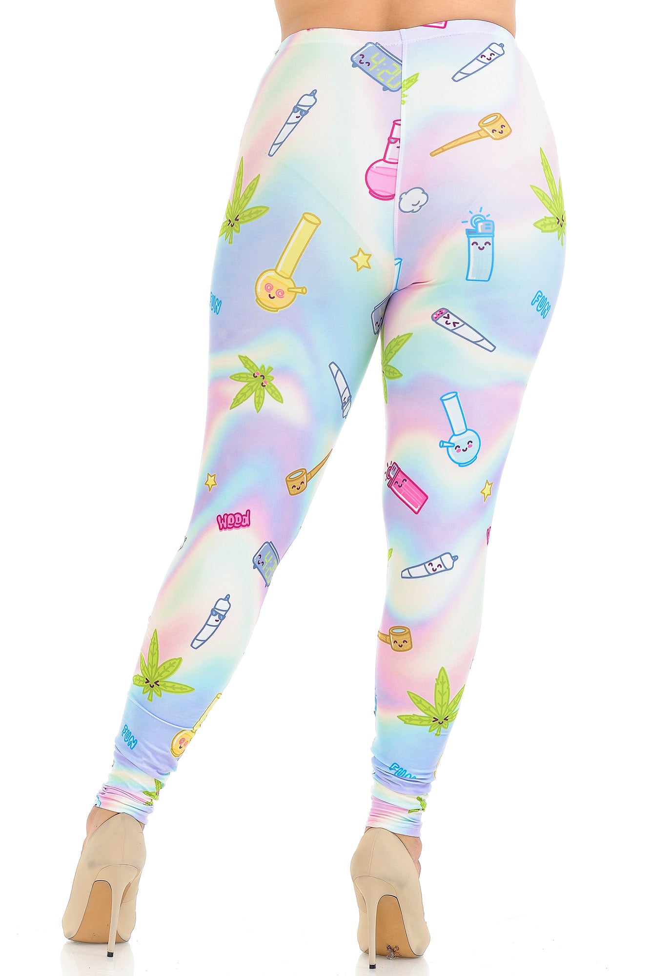 Creamy Soft Marijuana Life Extra Plus Size Leggings - 3X-5X - USA Fashion (XPlus One Size,Multi Color Pastel)