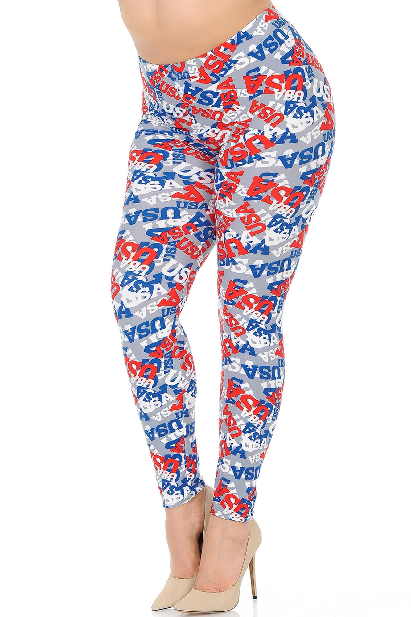Buttery Soft All Over USA Extra Plus Size Leggings - 3X-5X (XPlus One Size,Charcoal)