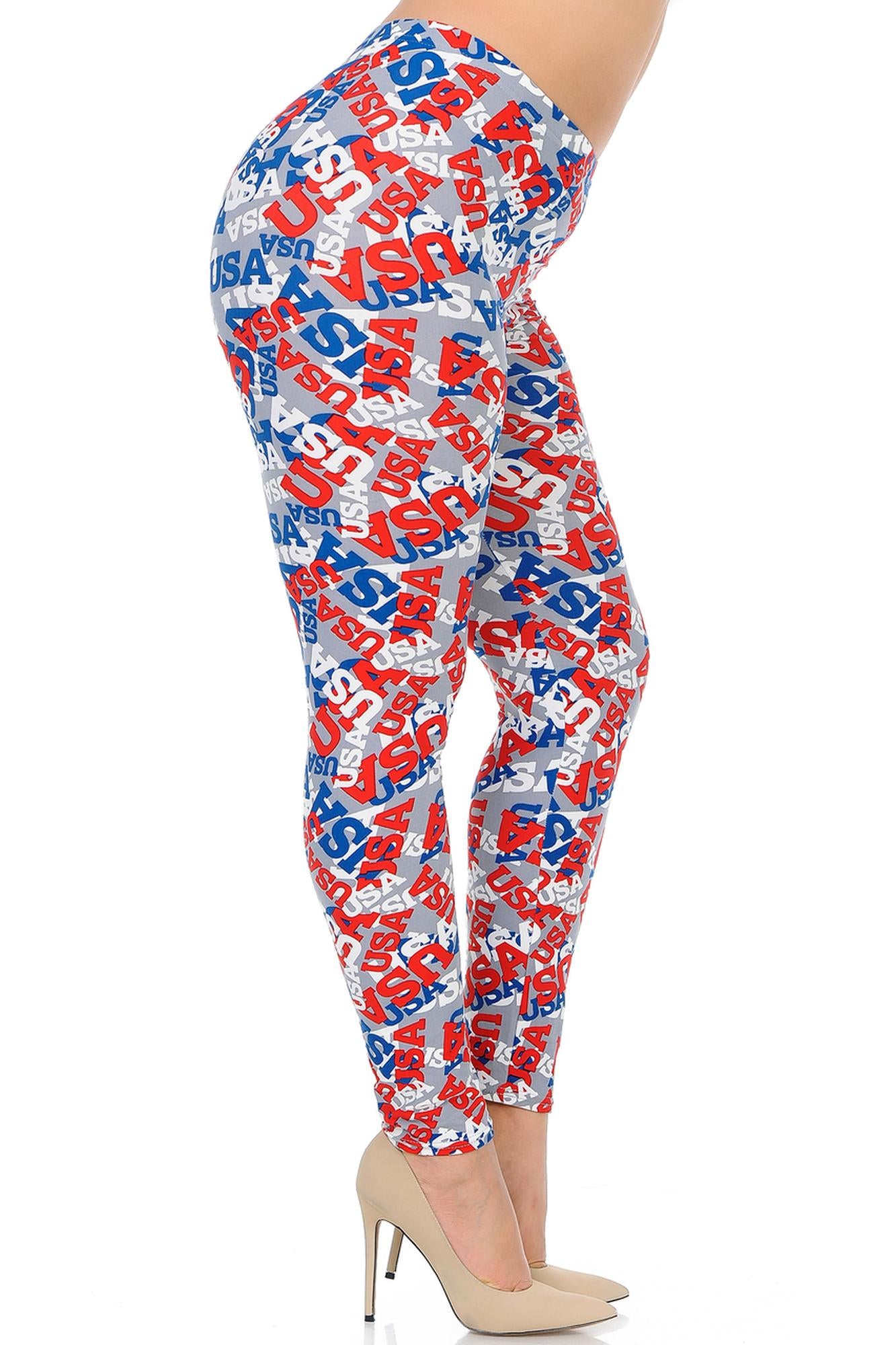 Buttery Soft All Over USA Extra Plus Size Leggings - 3X-5X (XPlus One Size,Charcoal)