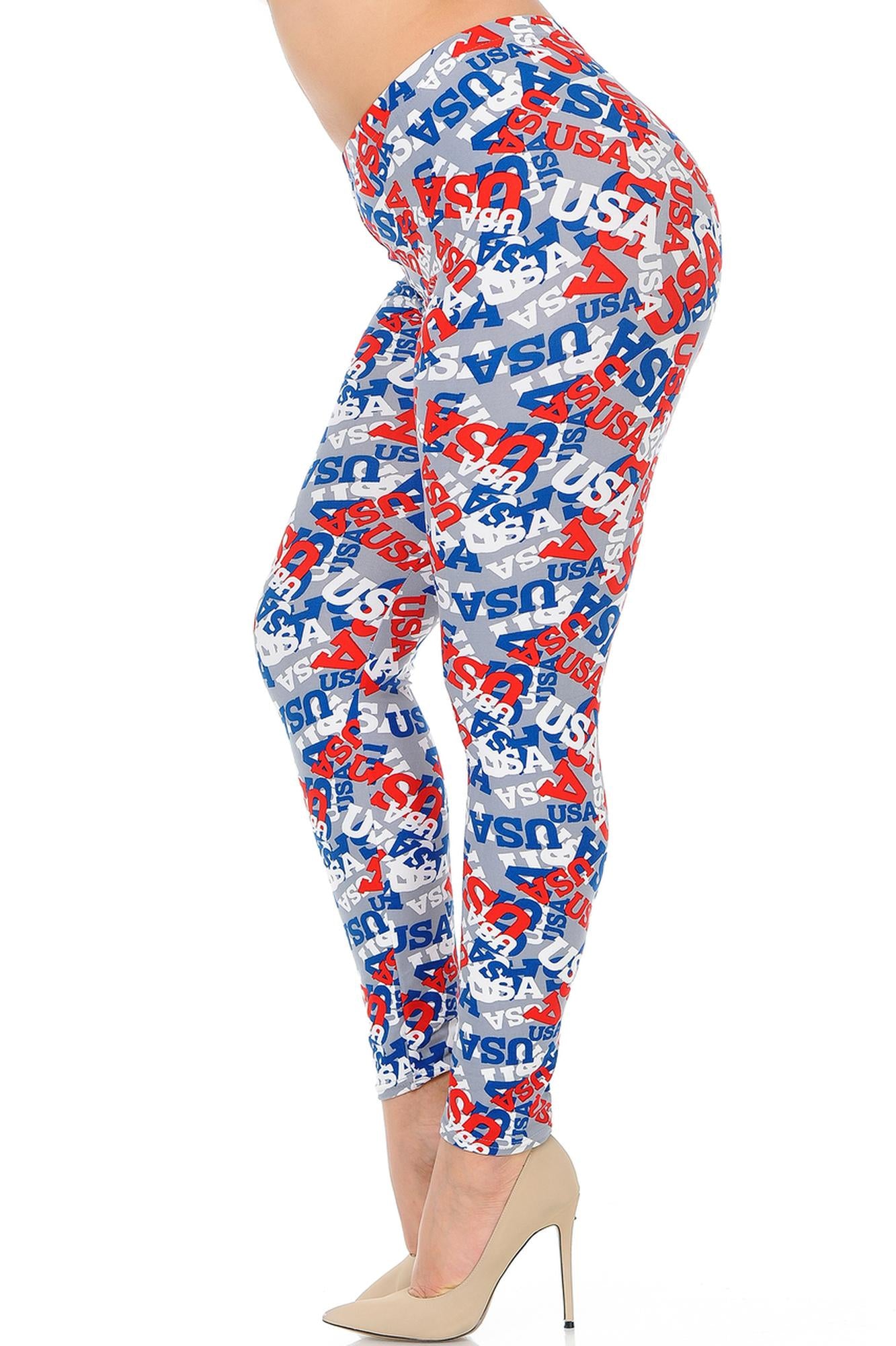 Buttery Soft All Over USA Extra Plus Size Leggings - 3X-5X (XPlus One Size,Charcoal)