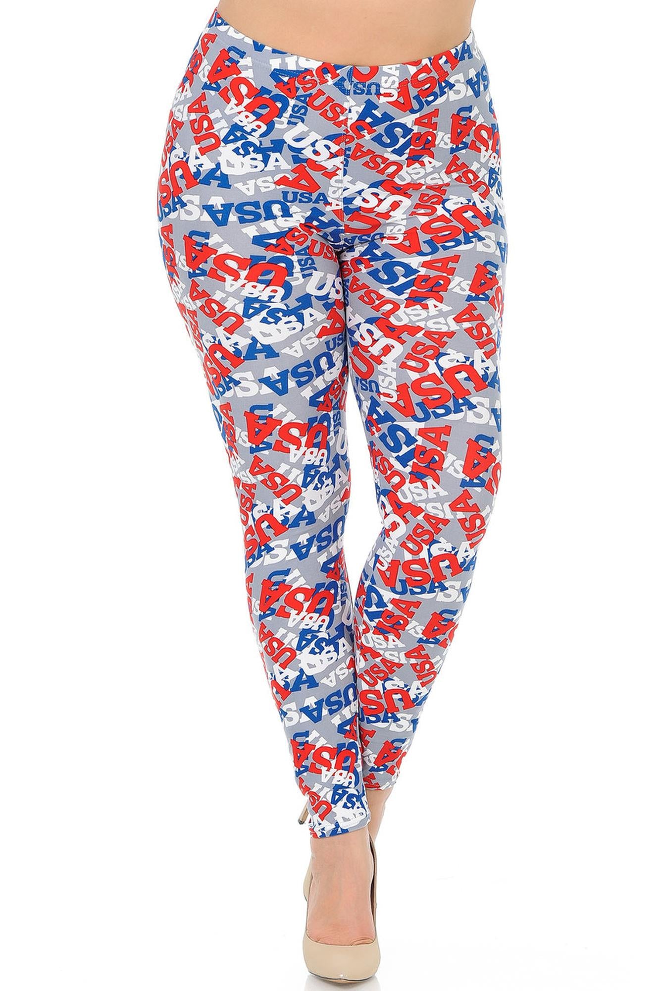 Buttery Soft All Over USA Extra Plus Size Leggings - 3X-5X (XPlus One Size,Charcoal)