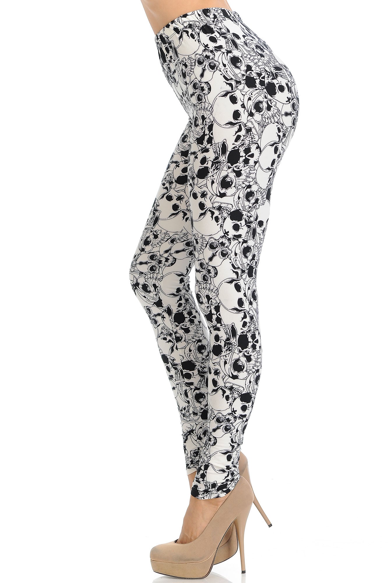 Buttery Soft White Layers of Skulls Leggings (One Size Regular,White)