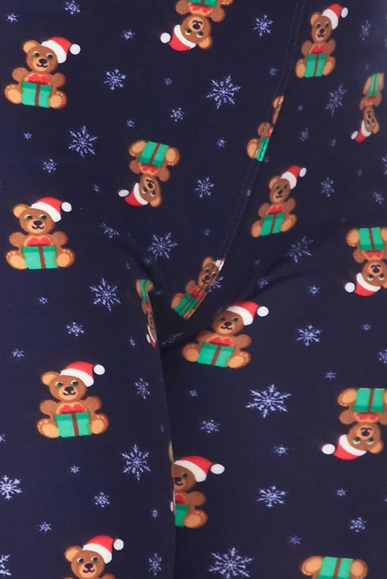 Buttery Soft Christmas Teddy Bears Leggings (One Size Regular,Navy)