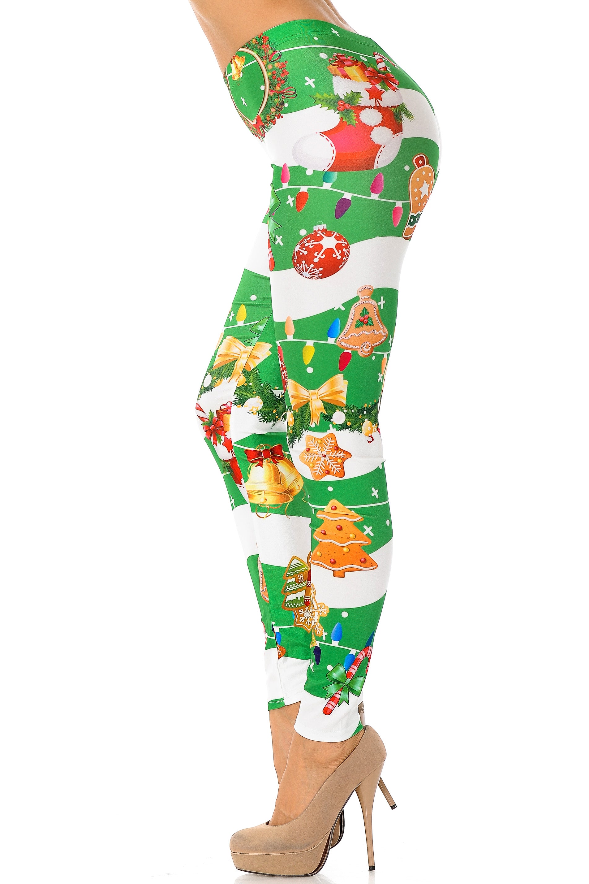 Holiday Green Christmas Garland Wrap Leggings
