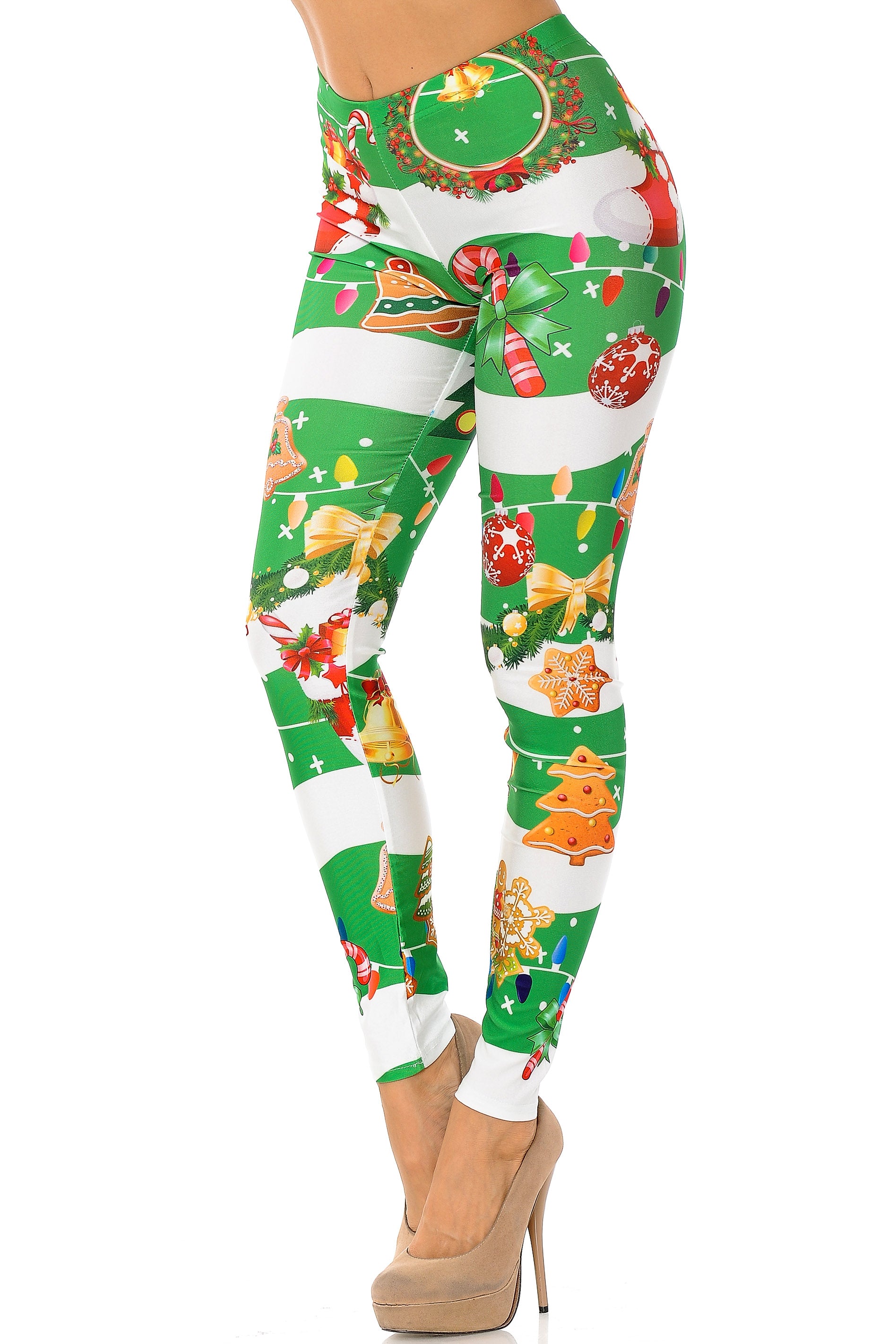 Holiday Green Christmas Garland Wrap Leggings