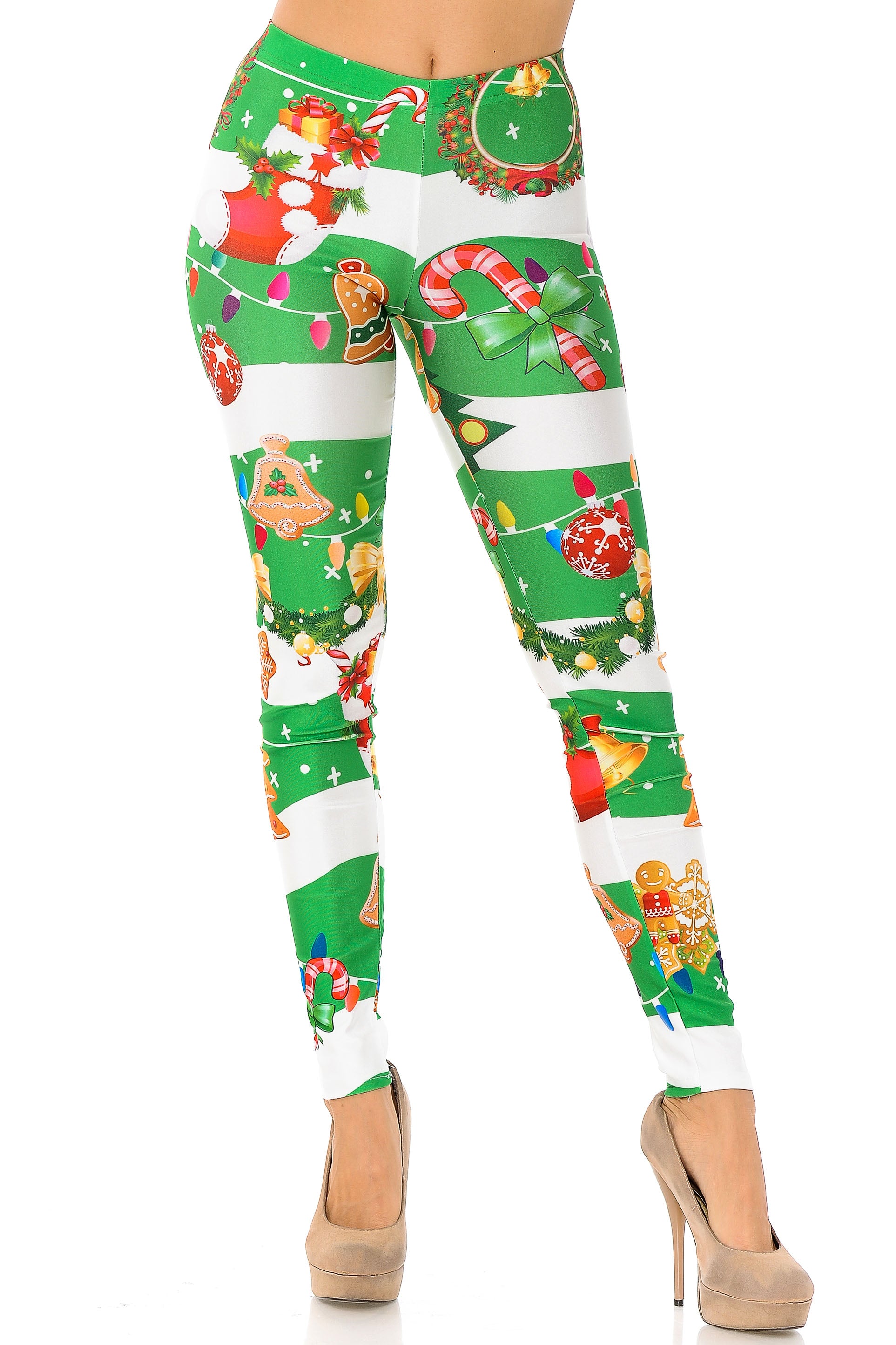 Holiday Green Christmas Garland Wrap Leggings