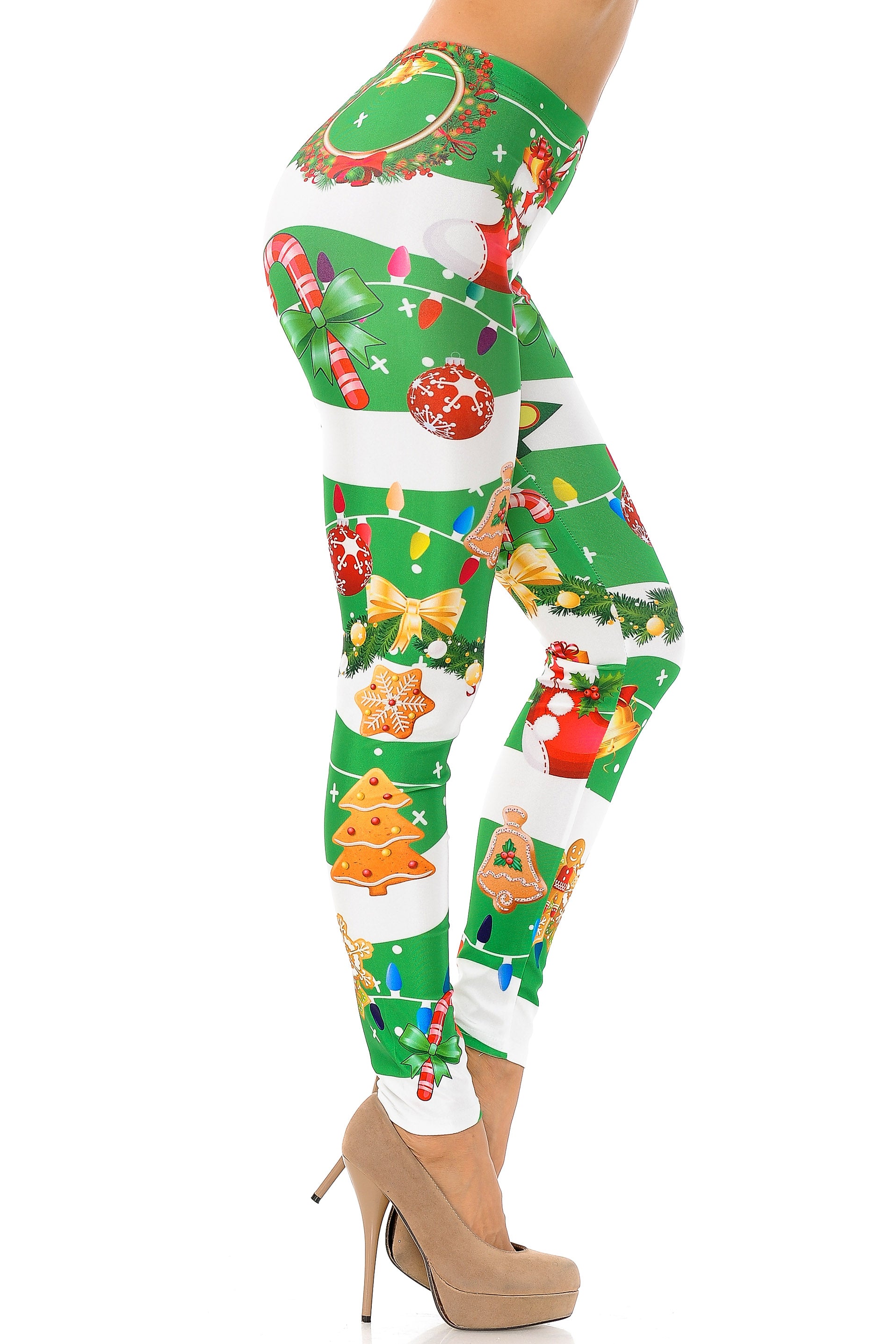 Holiday Green Christmas Garland Wrap Leggings