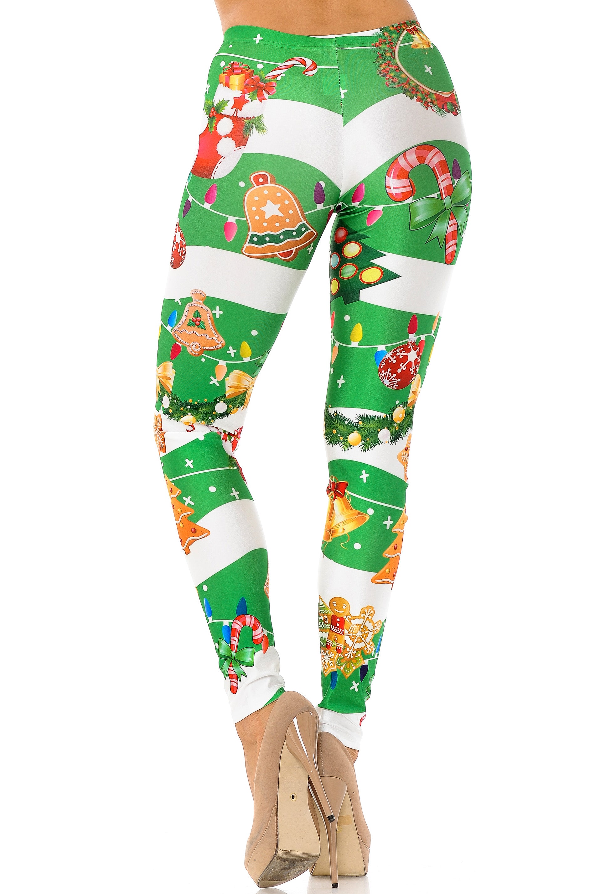 Holiday Green Christmas Garland Wrap Leggings