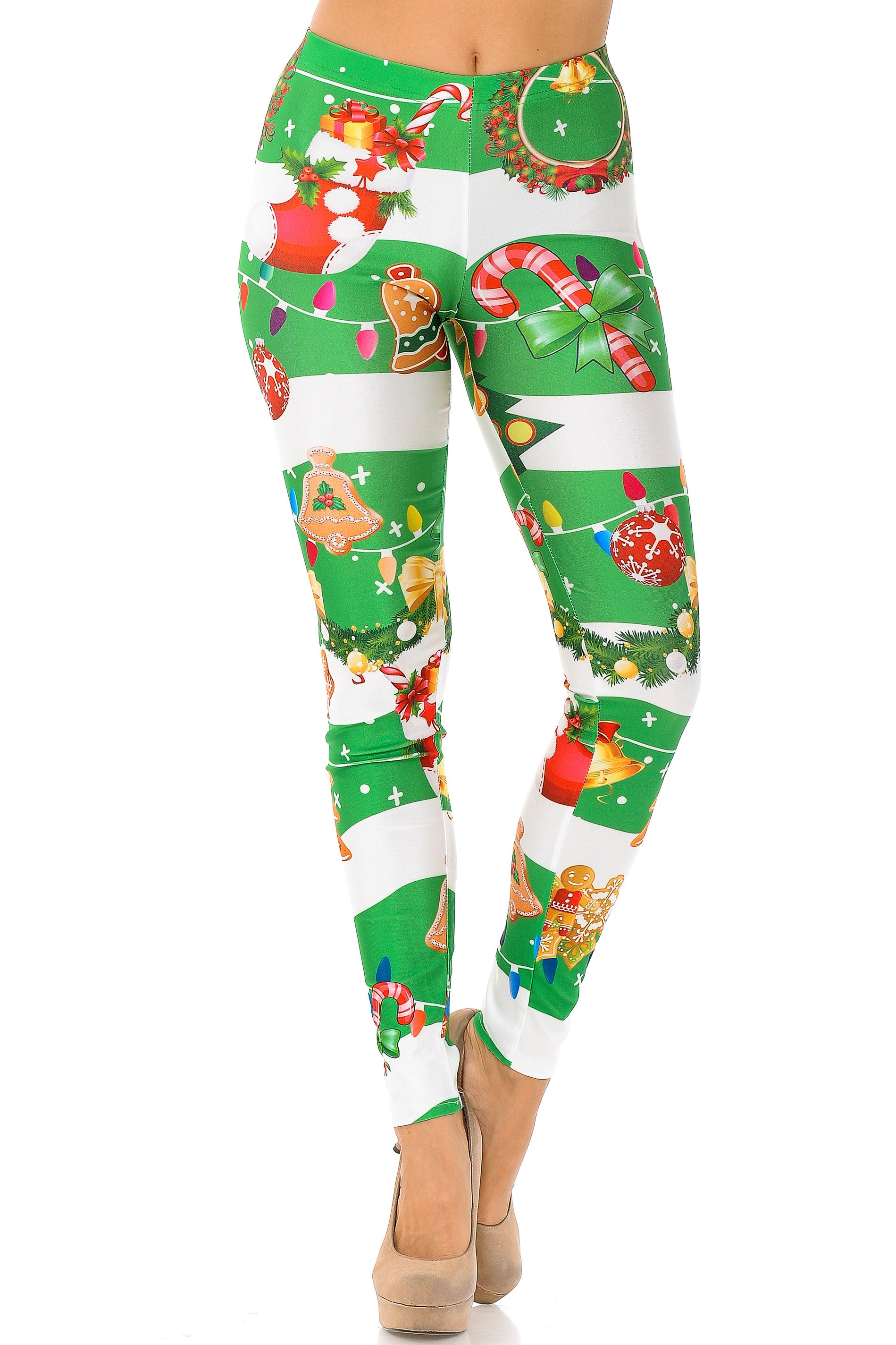 Holiday Green Christmas Garland Wrap Leggings